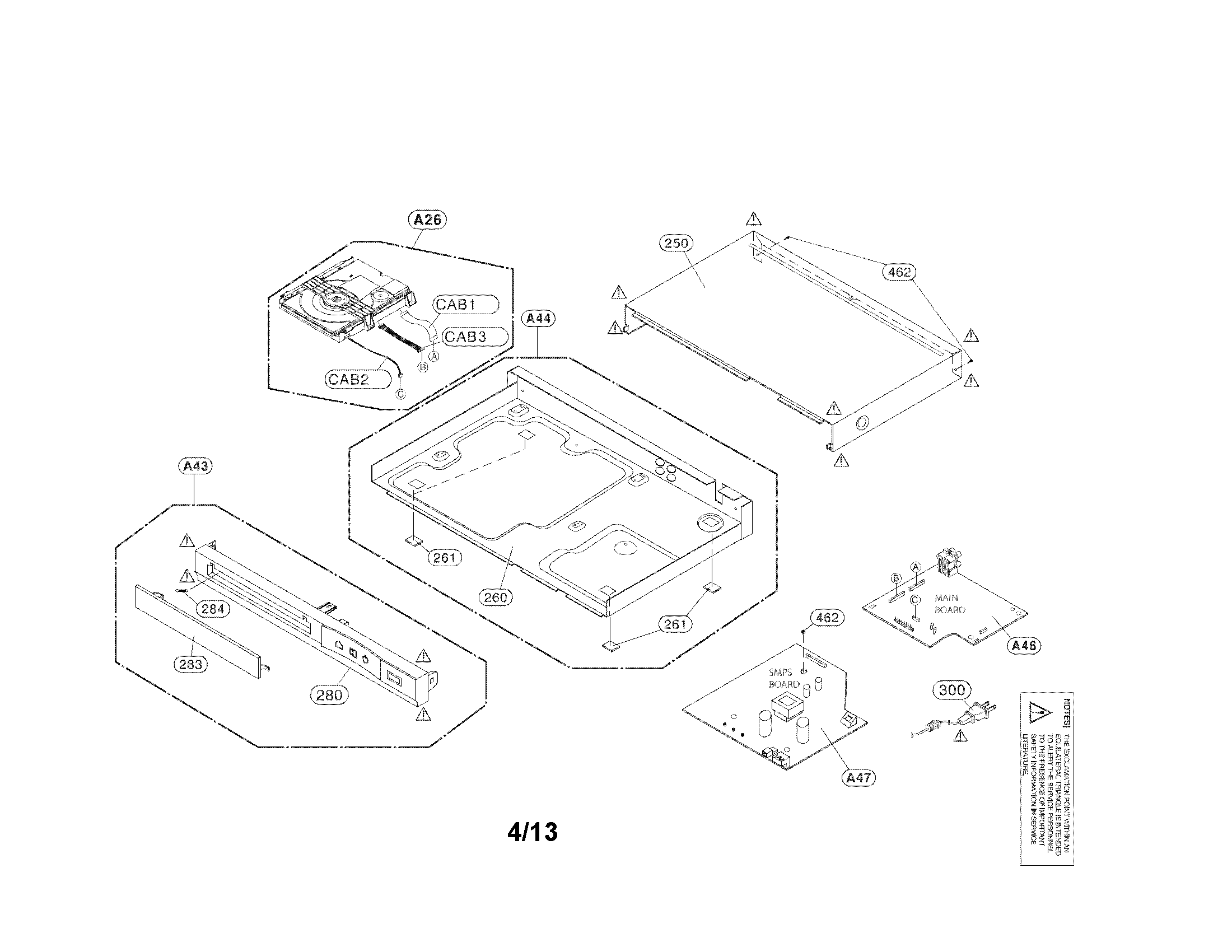 Cabinet and main frame section parts