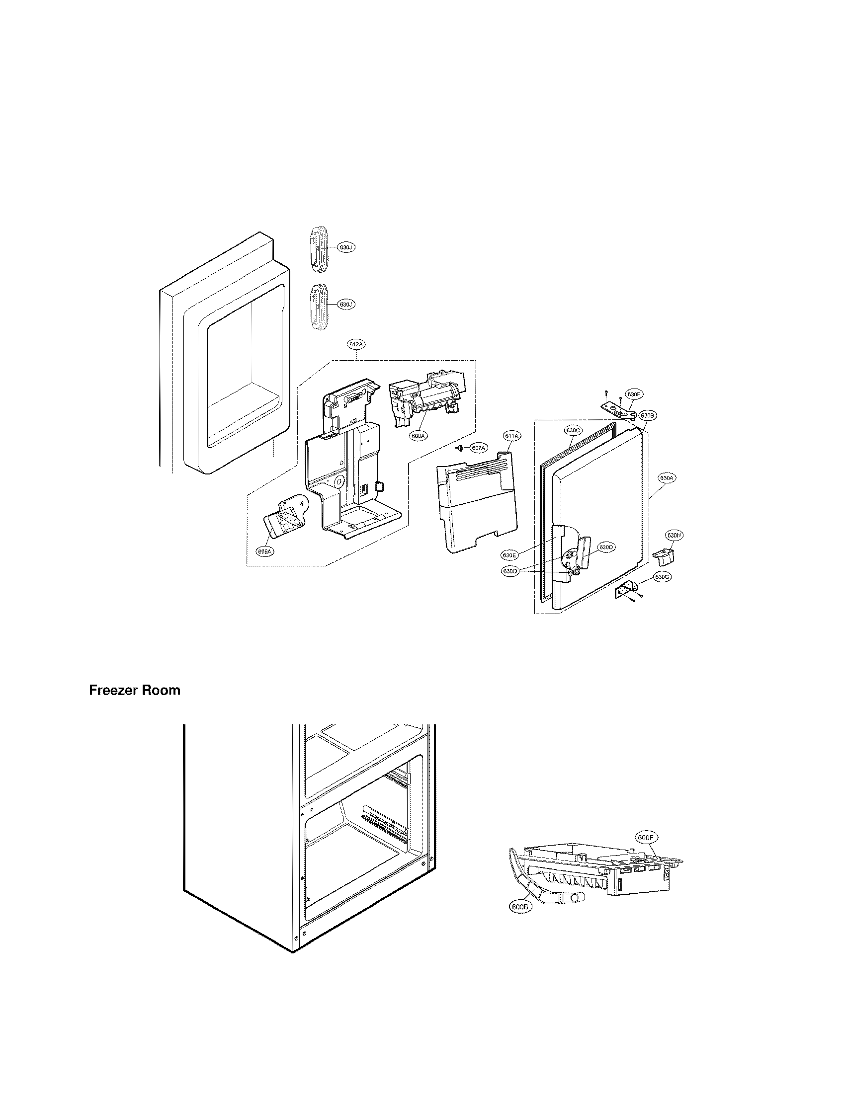Ice maker and ice bin parts