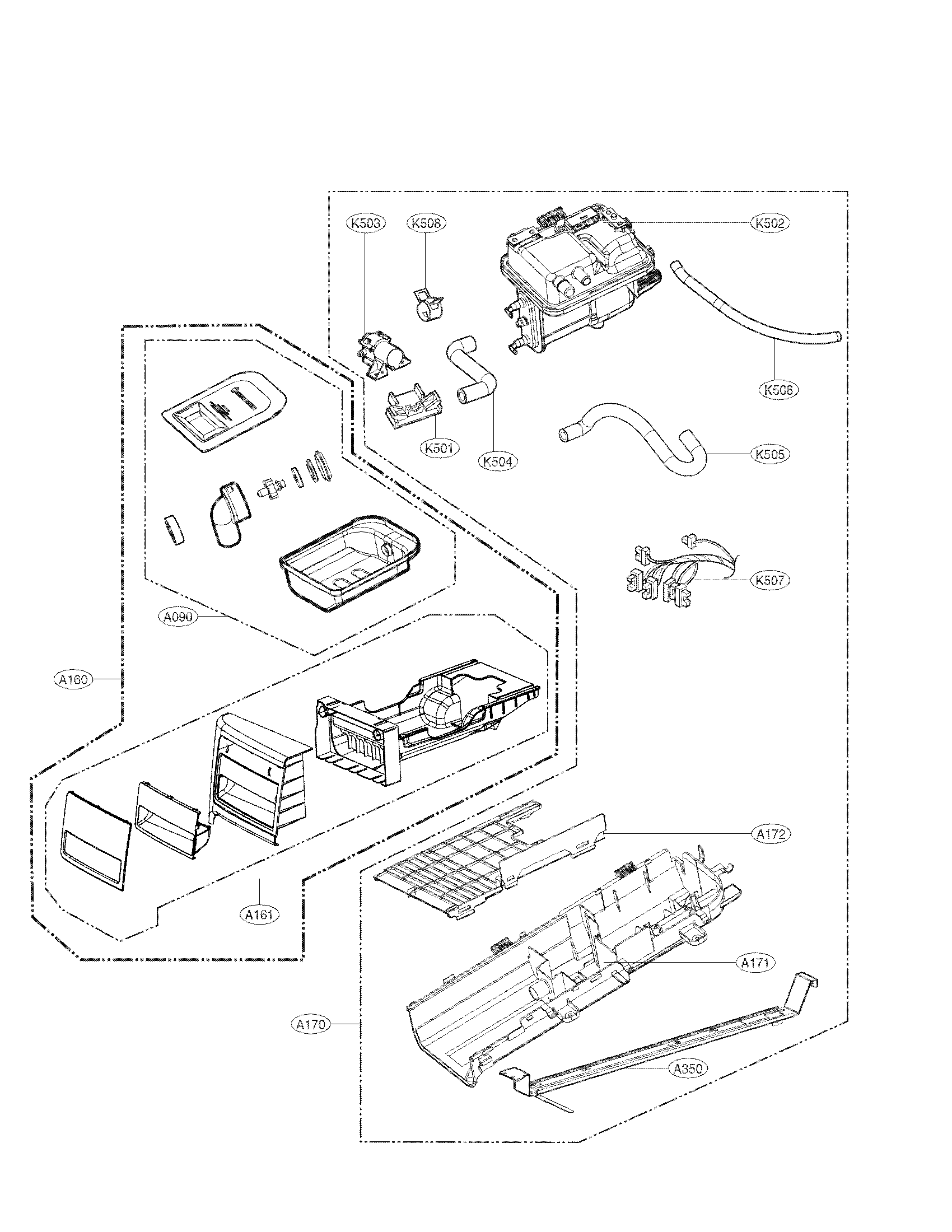 Panel drawer and guide assembly parts