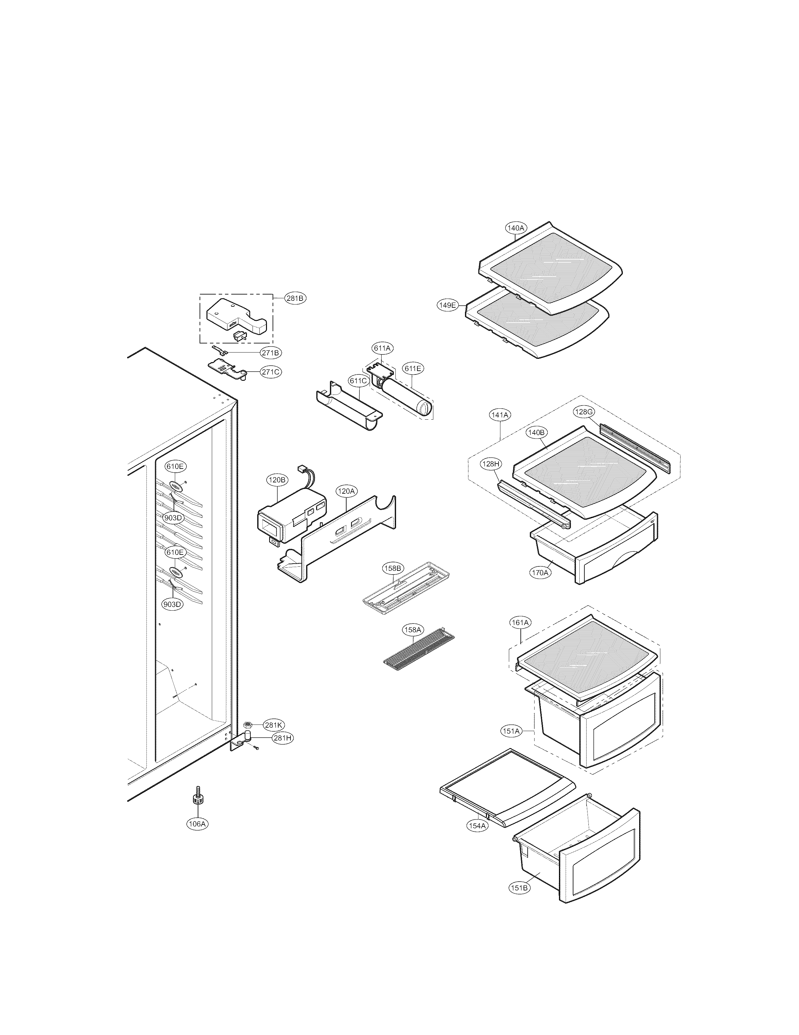 Refrigerator compartment parts
