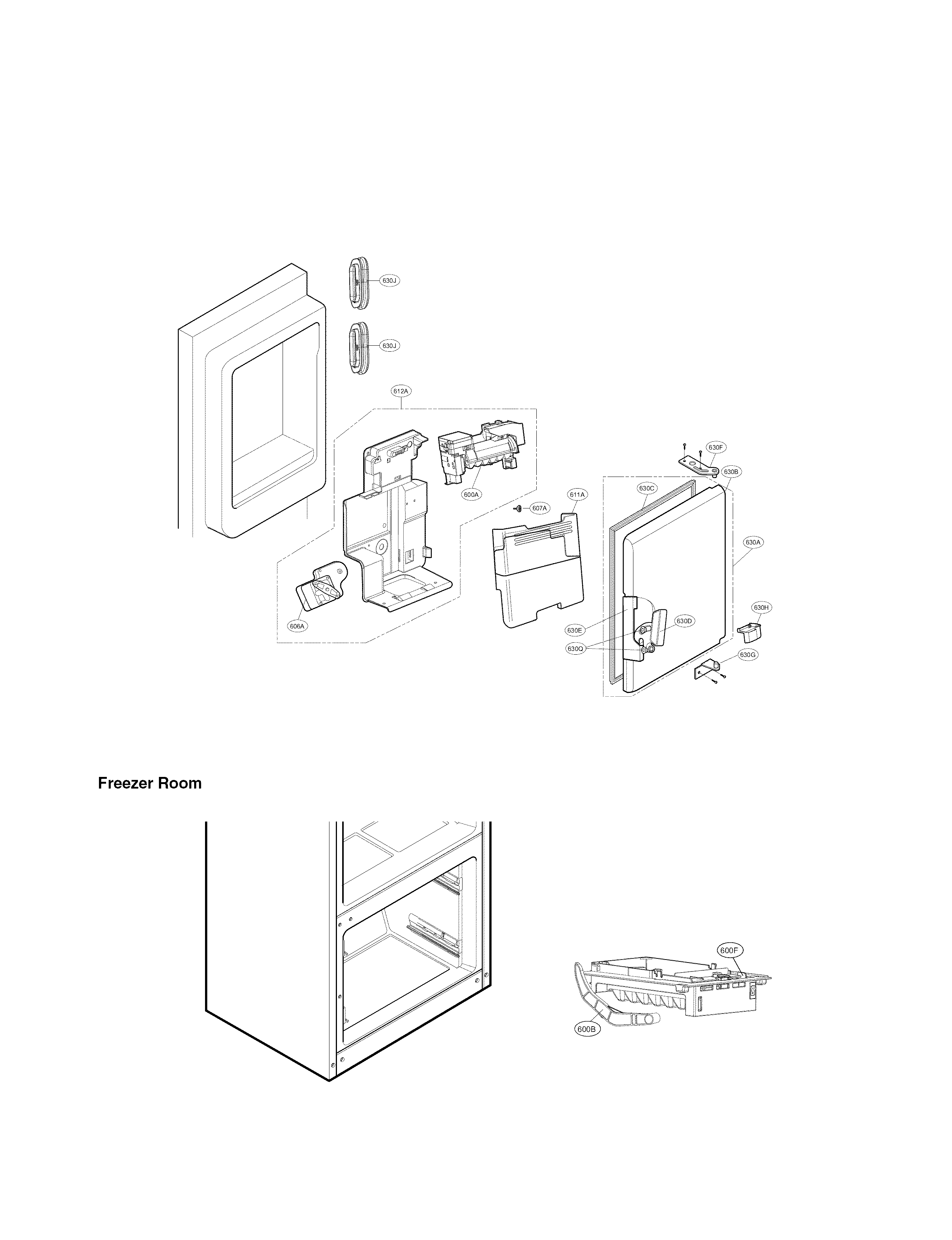 Ice maker and ice bin parts