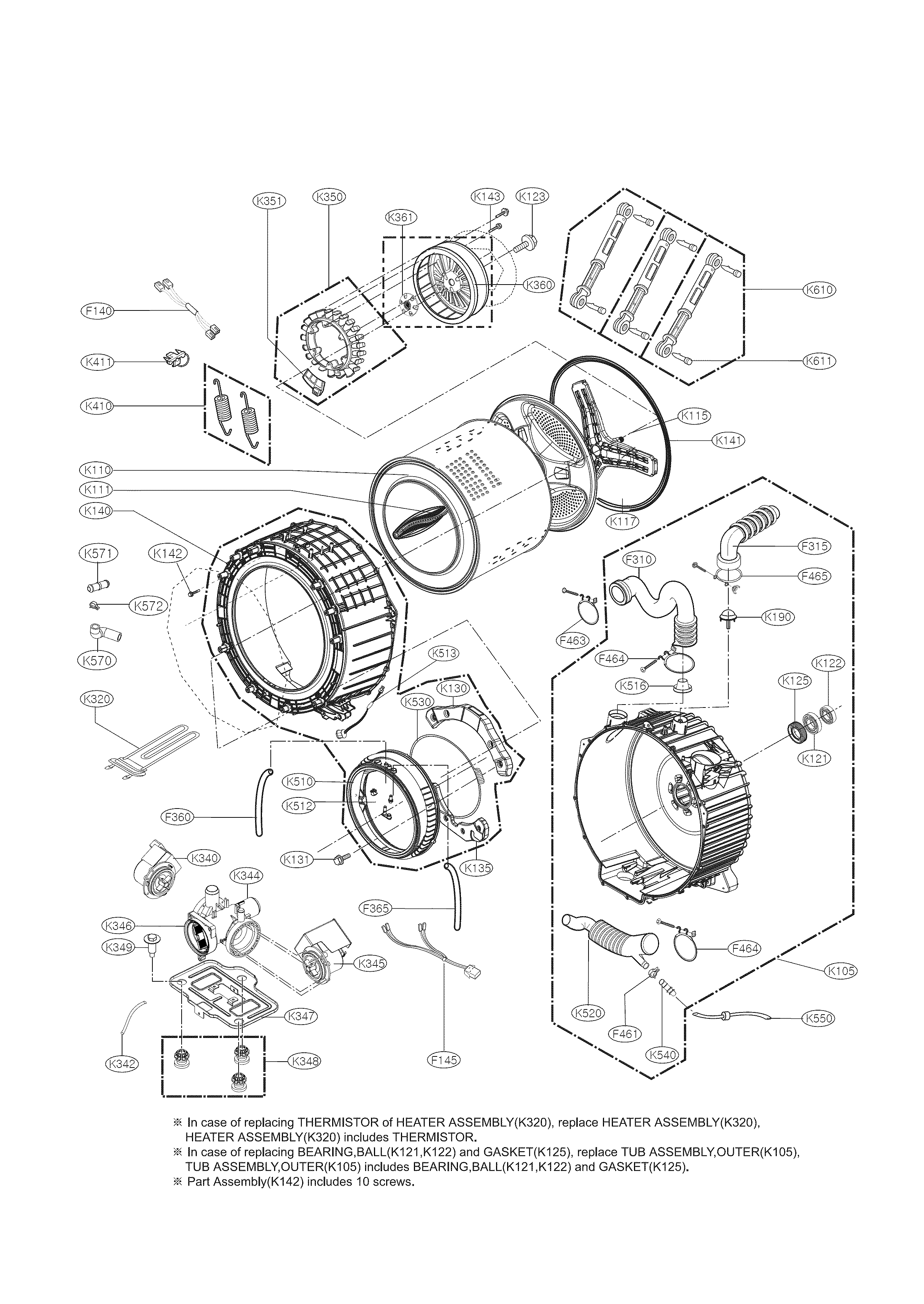 DRUM AND TUB ASSEMBLY PARTS