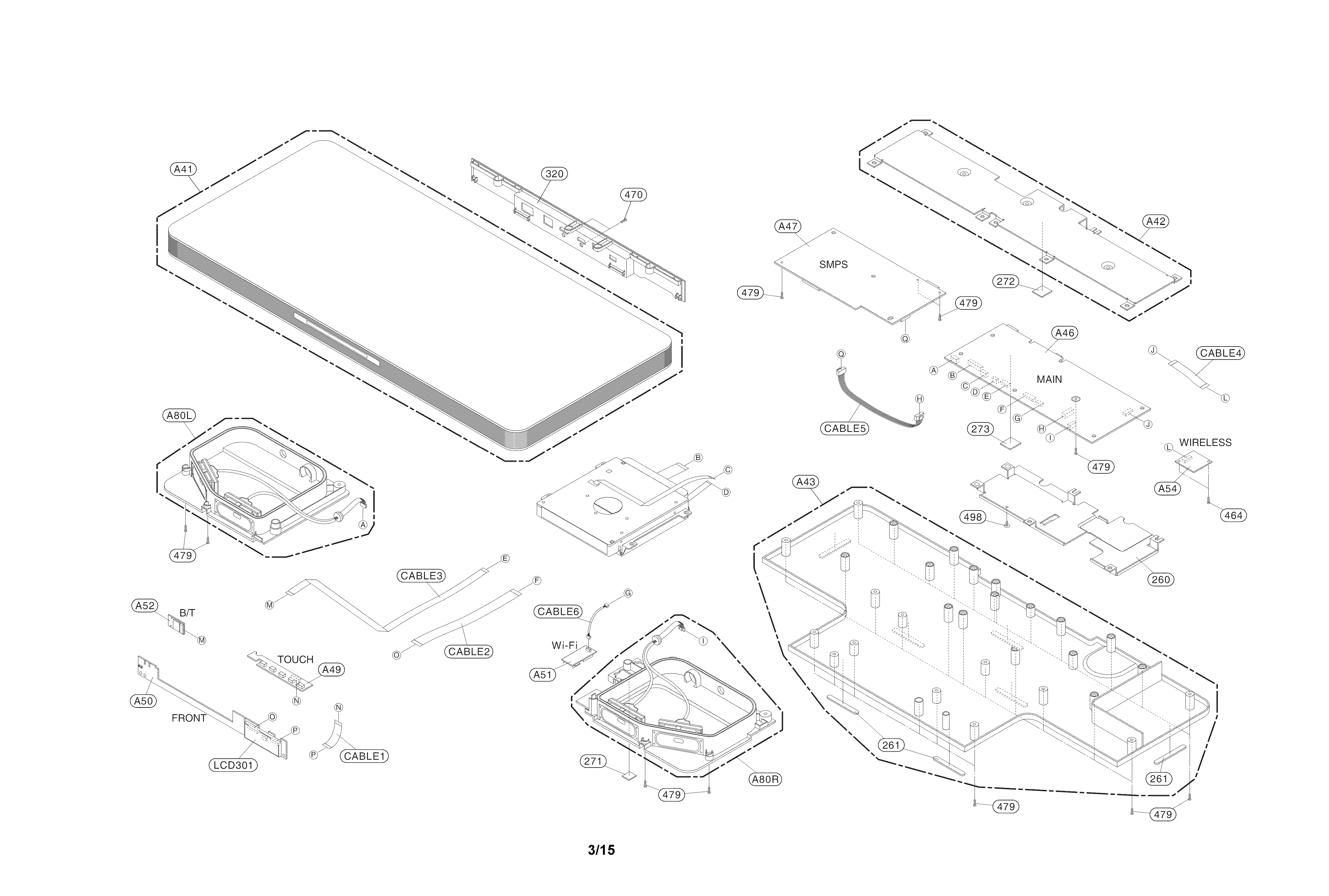Cabinet and main frame parts