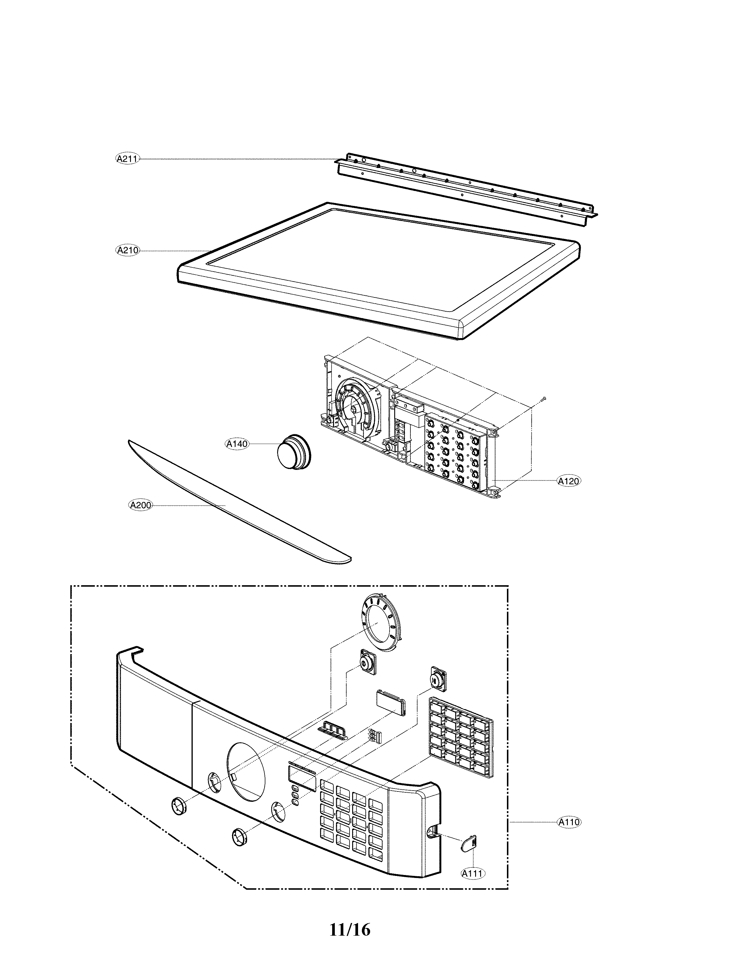 Cabinet and control parts