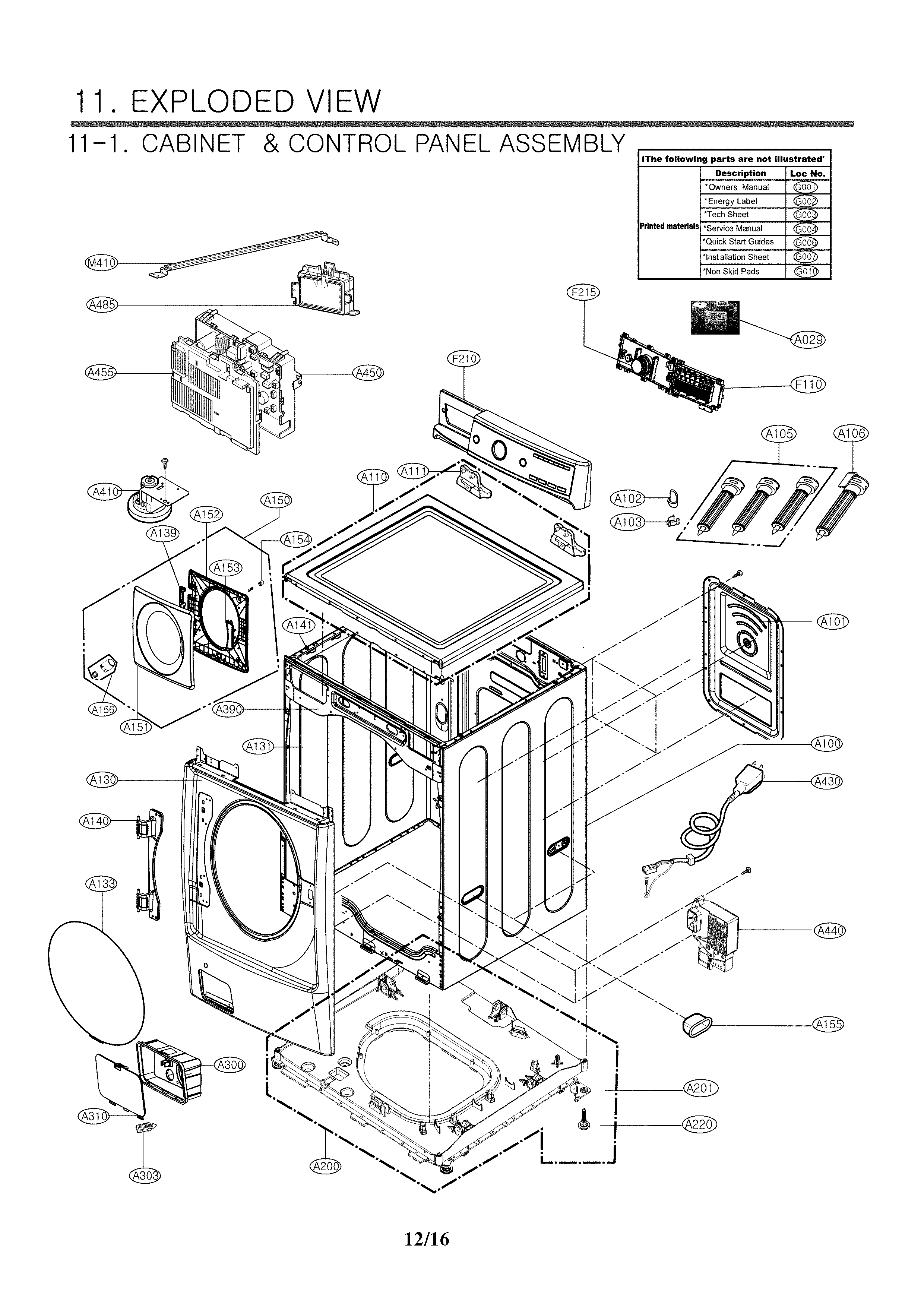 Cabinet and control parts