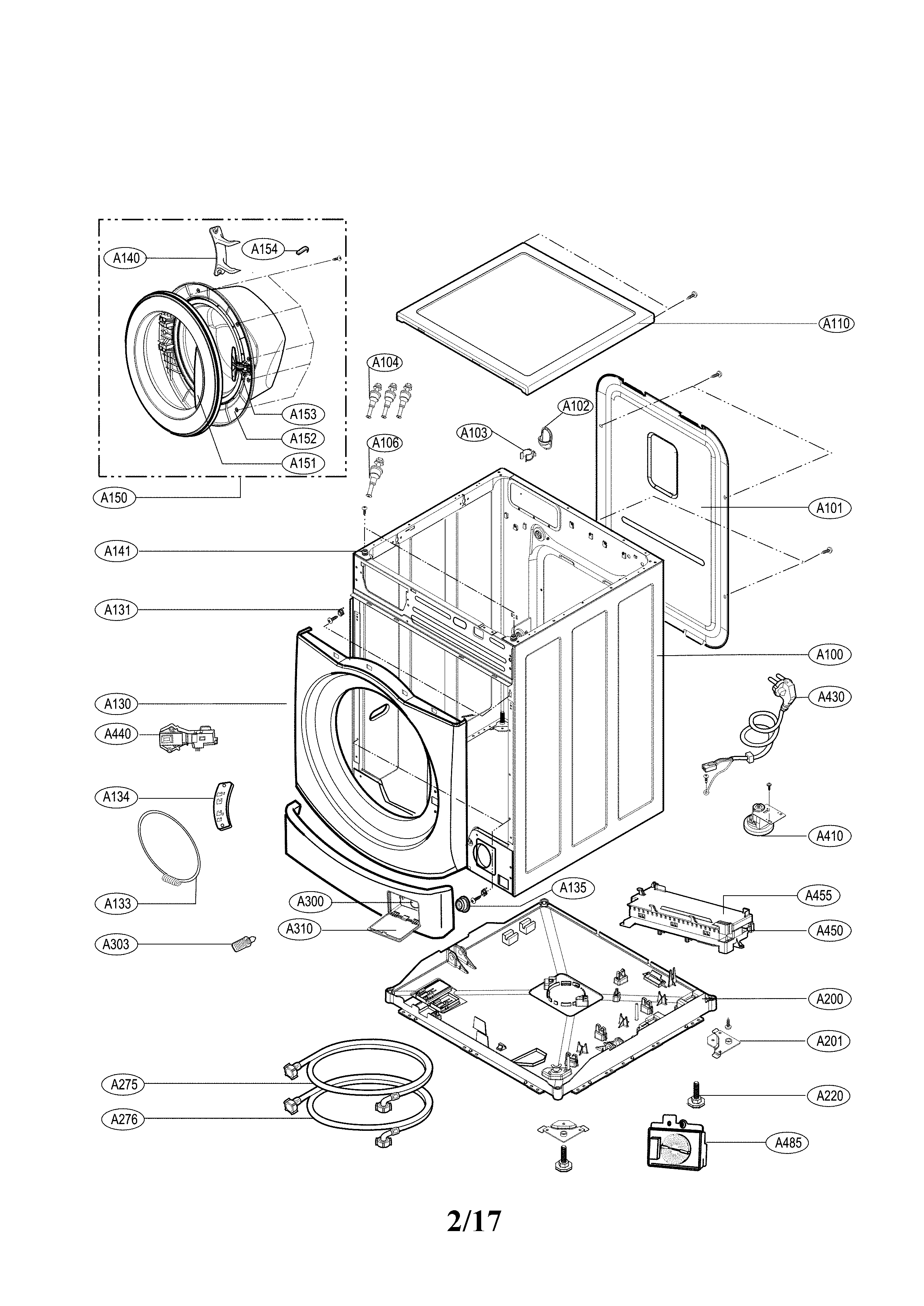Cabinet and control parts