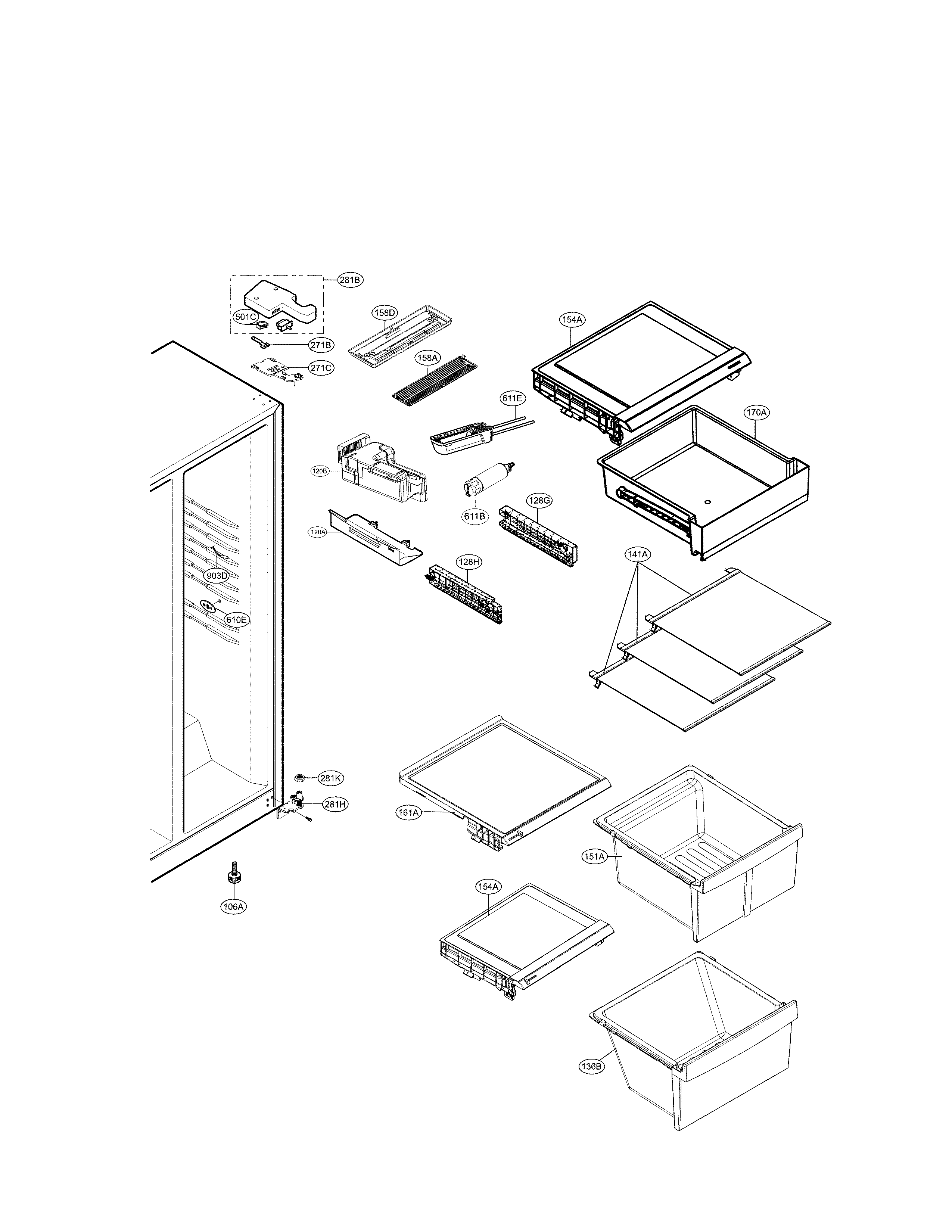 Refrigerator compartment parts