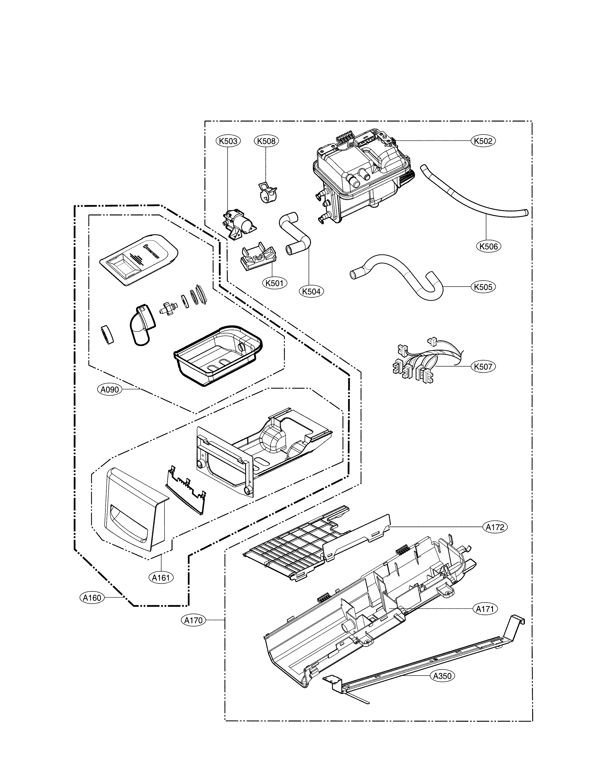 Drawer panel and guide parts