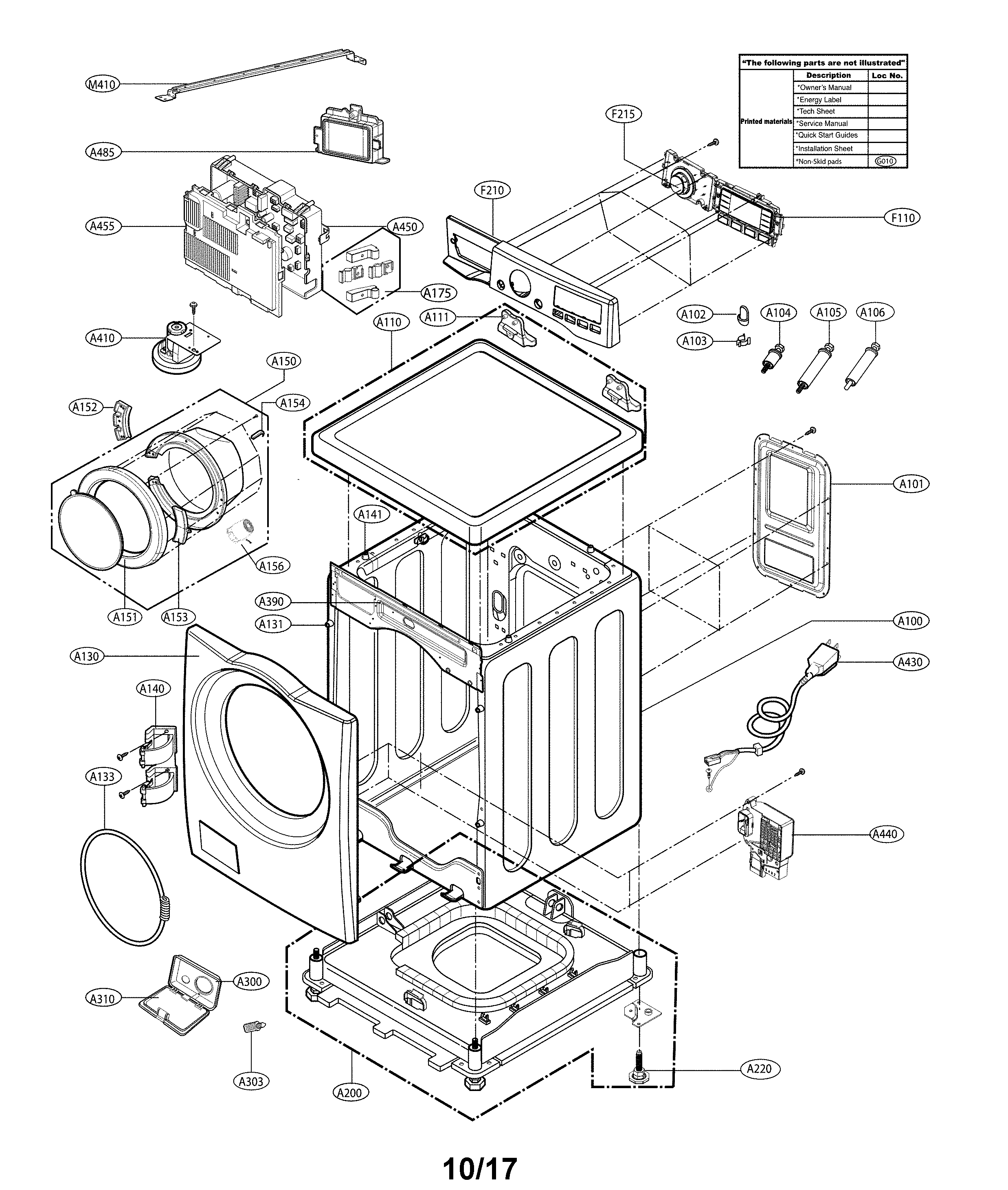 Cabinet and control parts