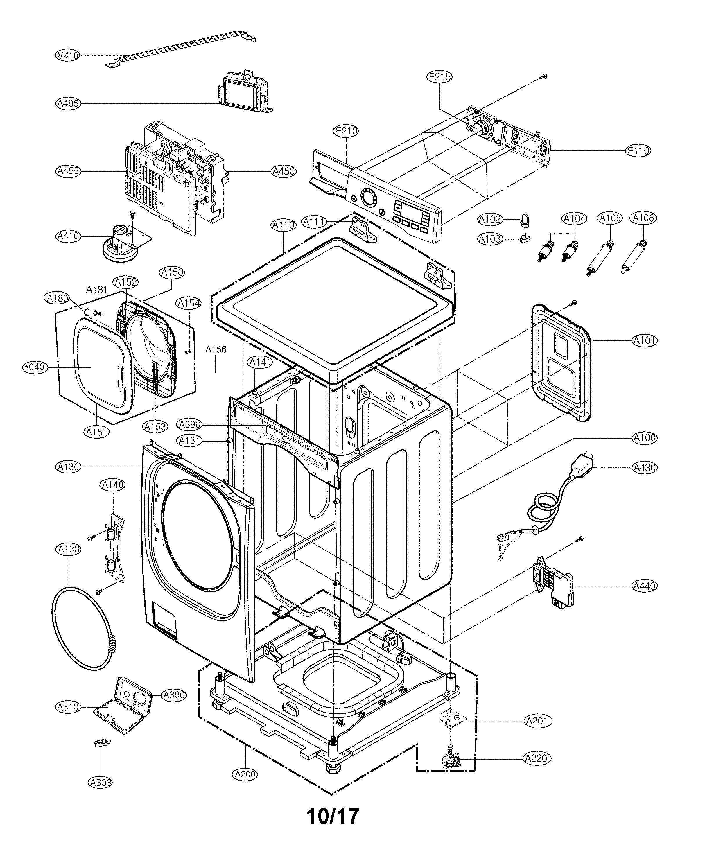 Cabinet and control parts