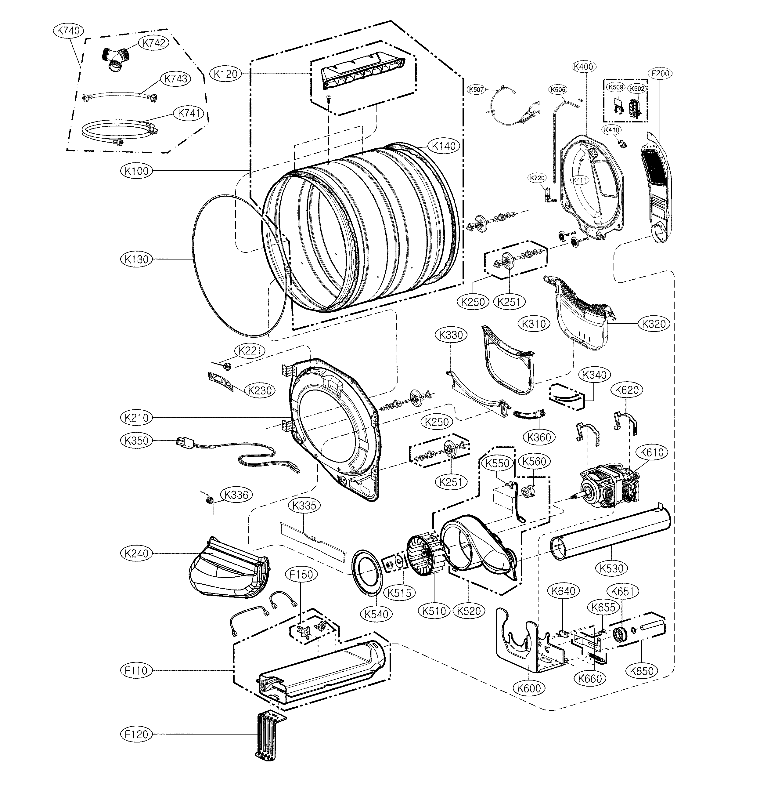 Drum and motor assembly