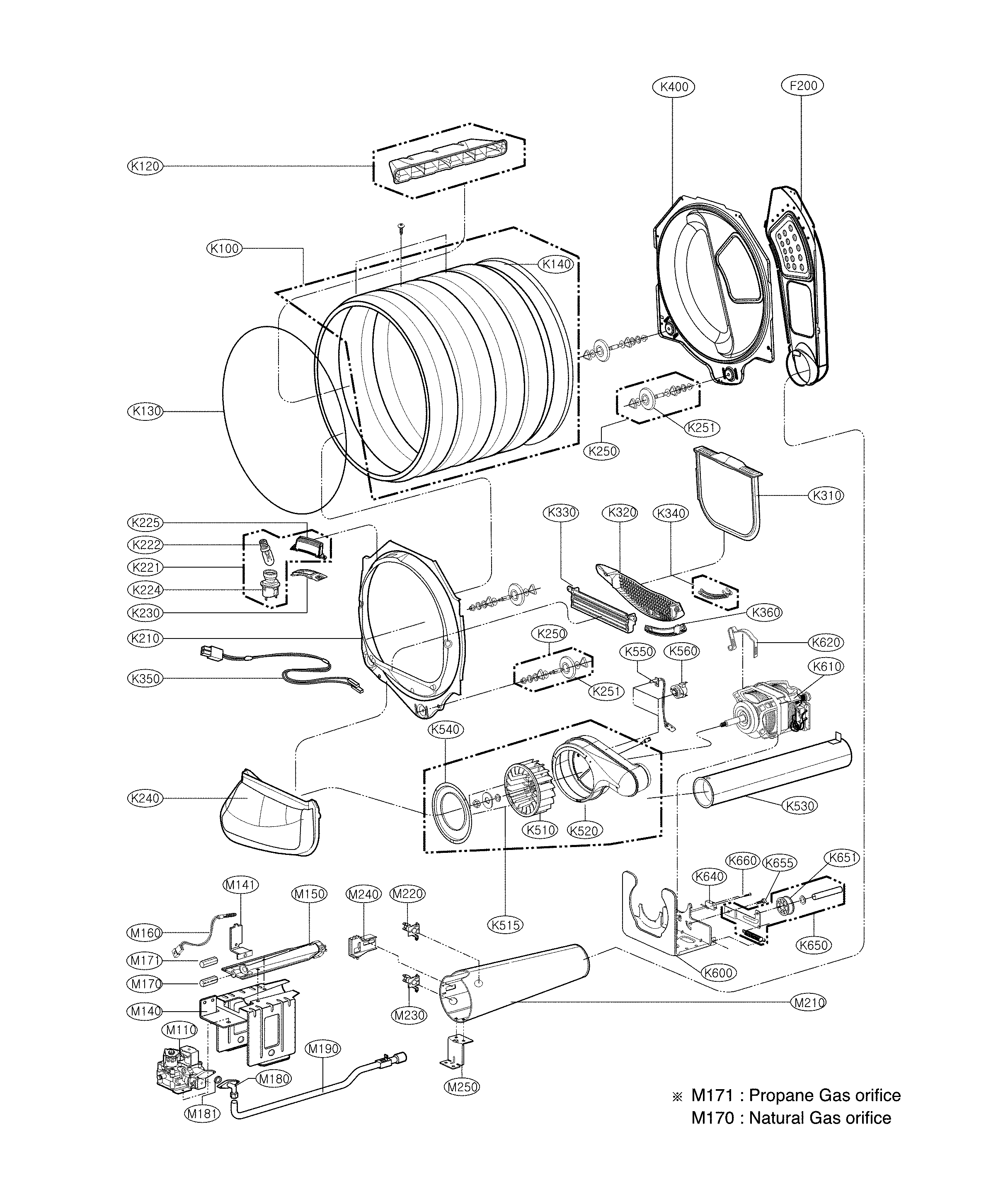 Drum, motor and heater parts