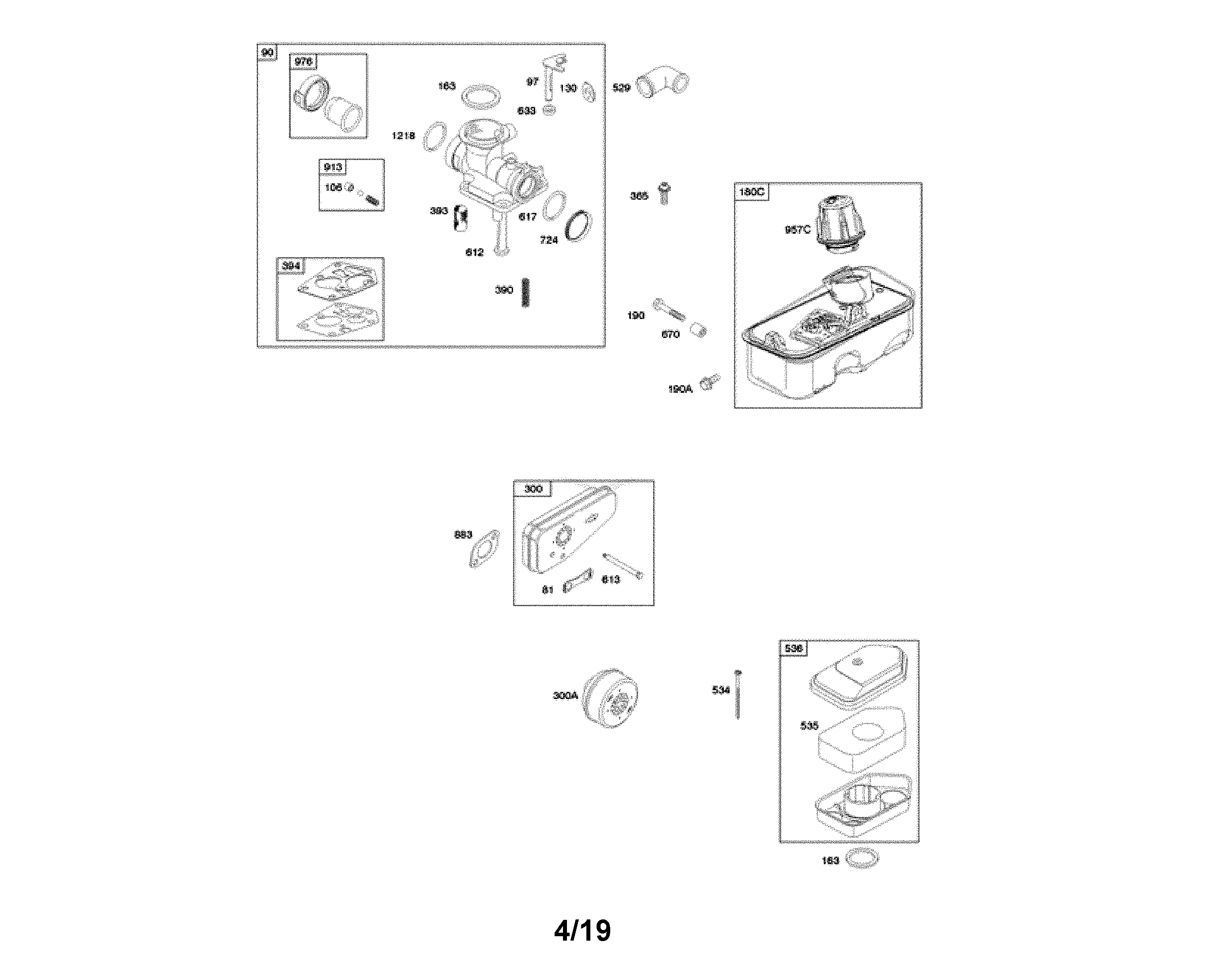 Carburetor, gas tank, air filter