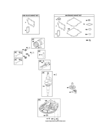 Crankshaft, pistons, valves