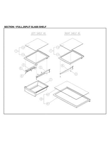 1full, 2split glass shelf