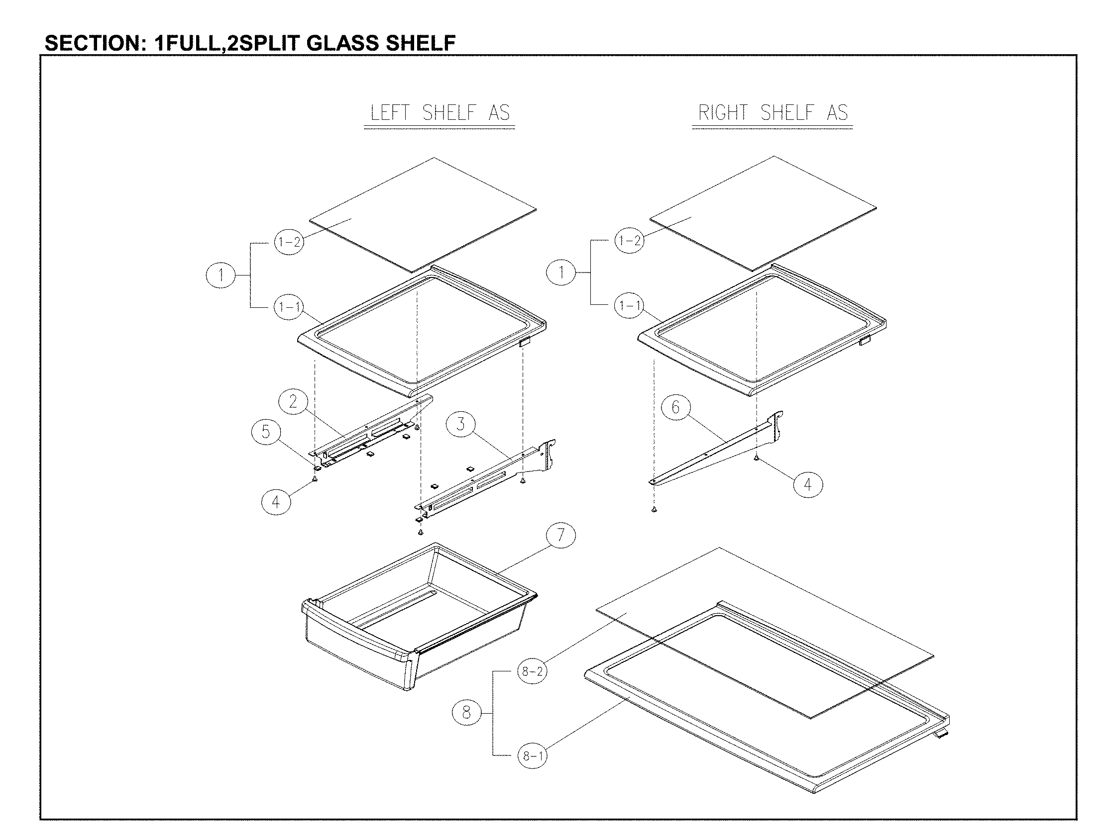 Full and split glass shelves