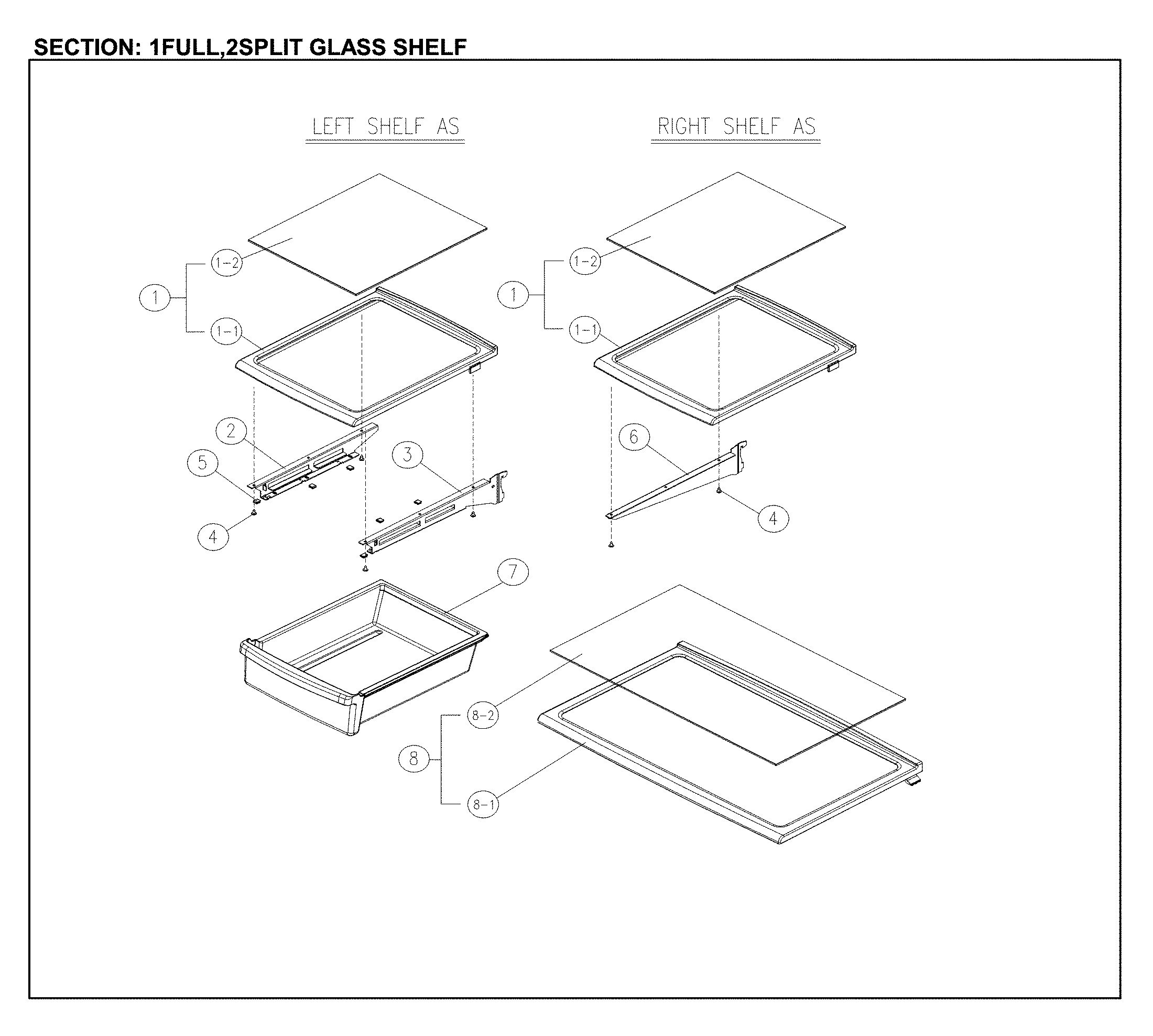 Full/split glass shelves