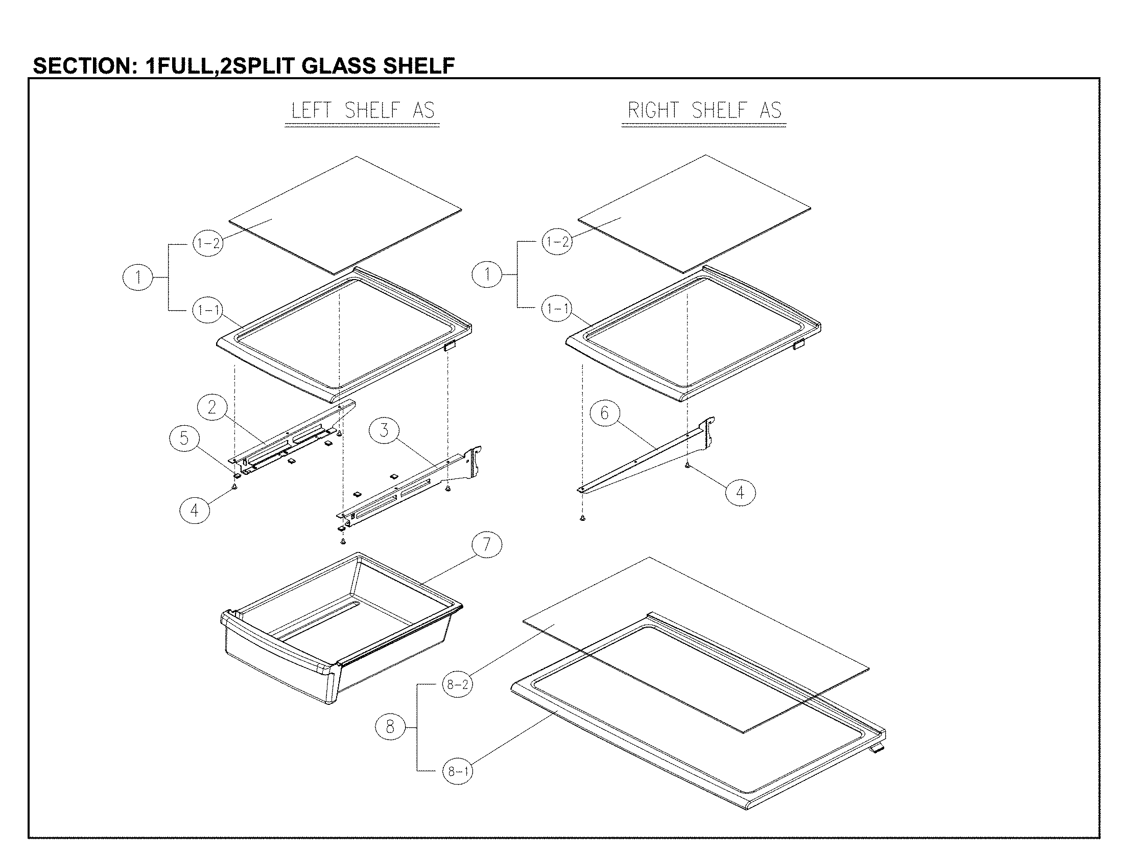 Full/split glass shelves