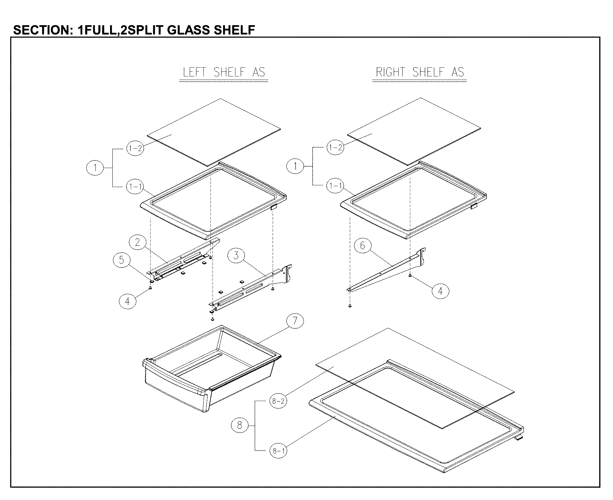 Full/split glass shelves