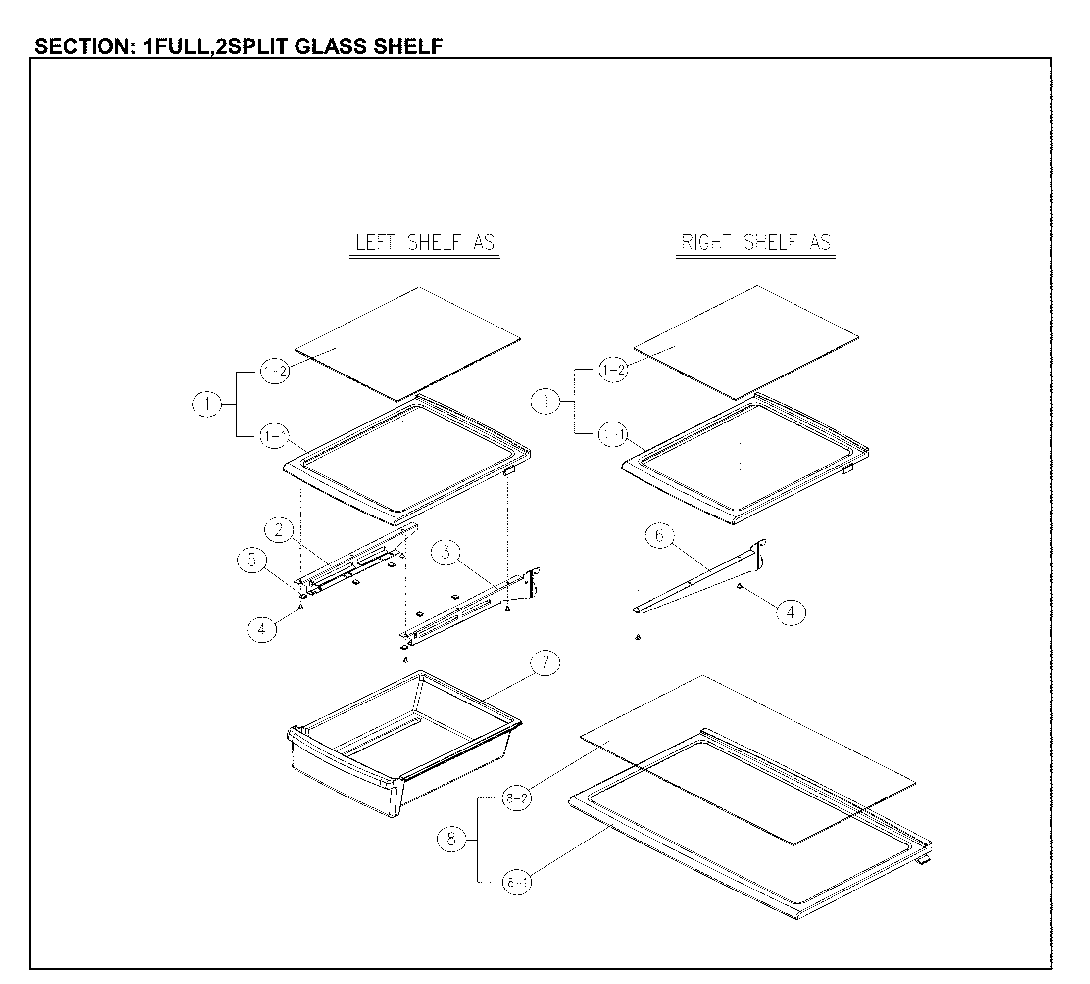 Full/split glass shelves