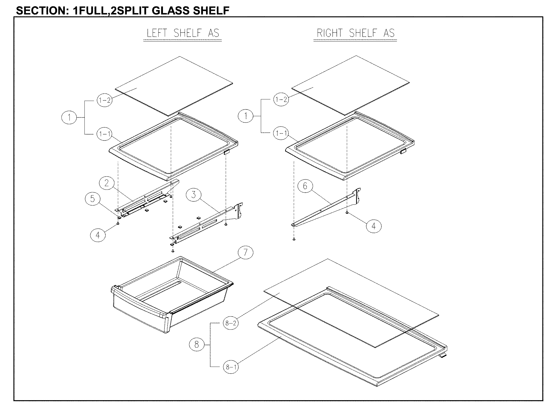 Full/split glass shelves