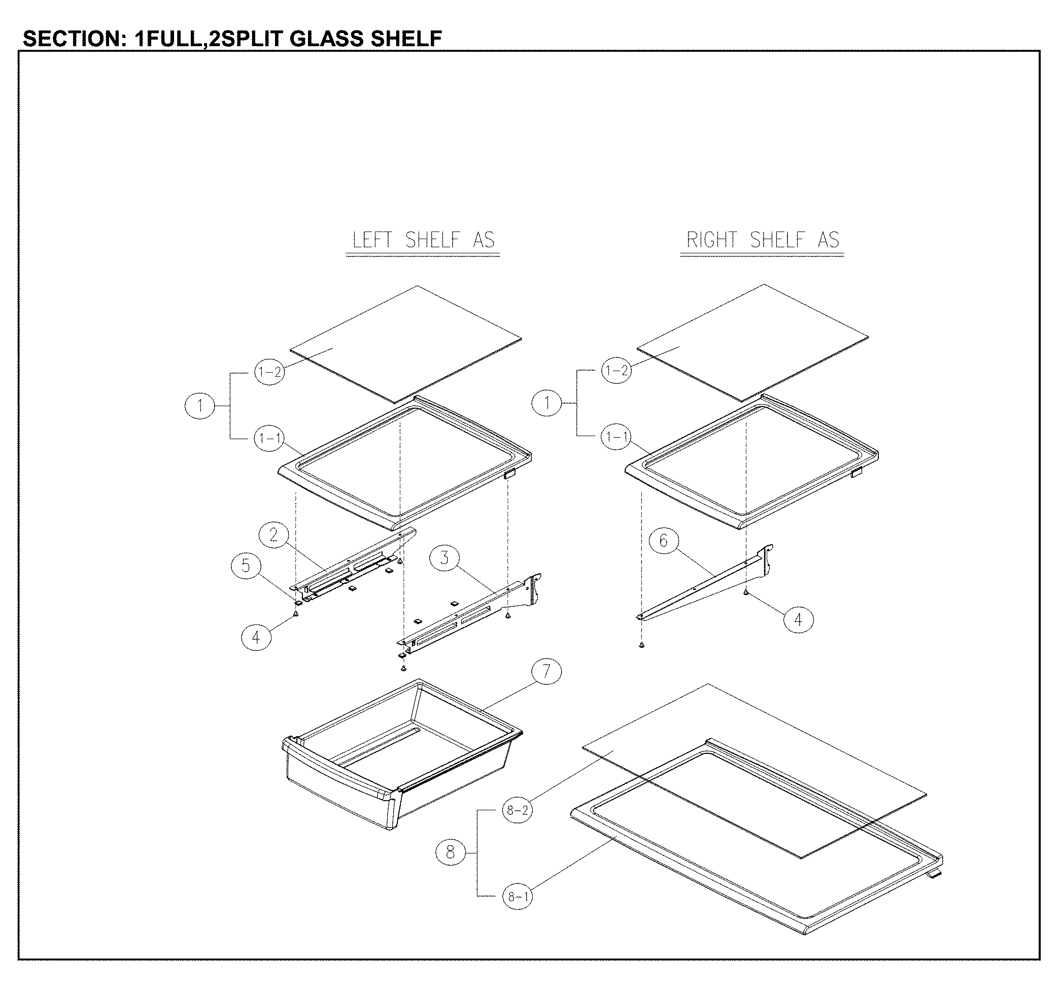 Full/split glass shelves