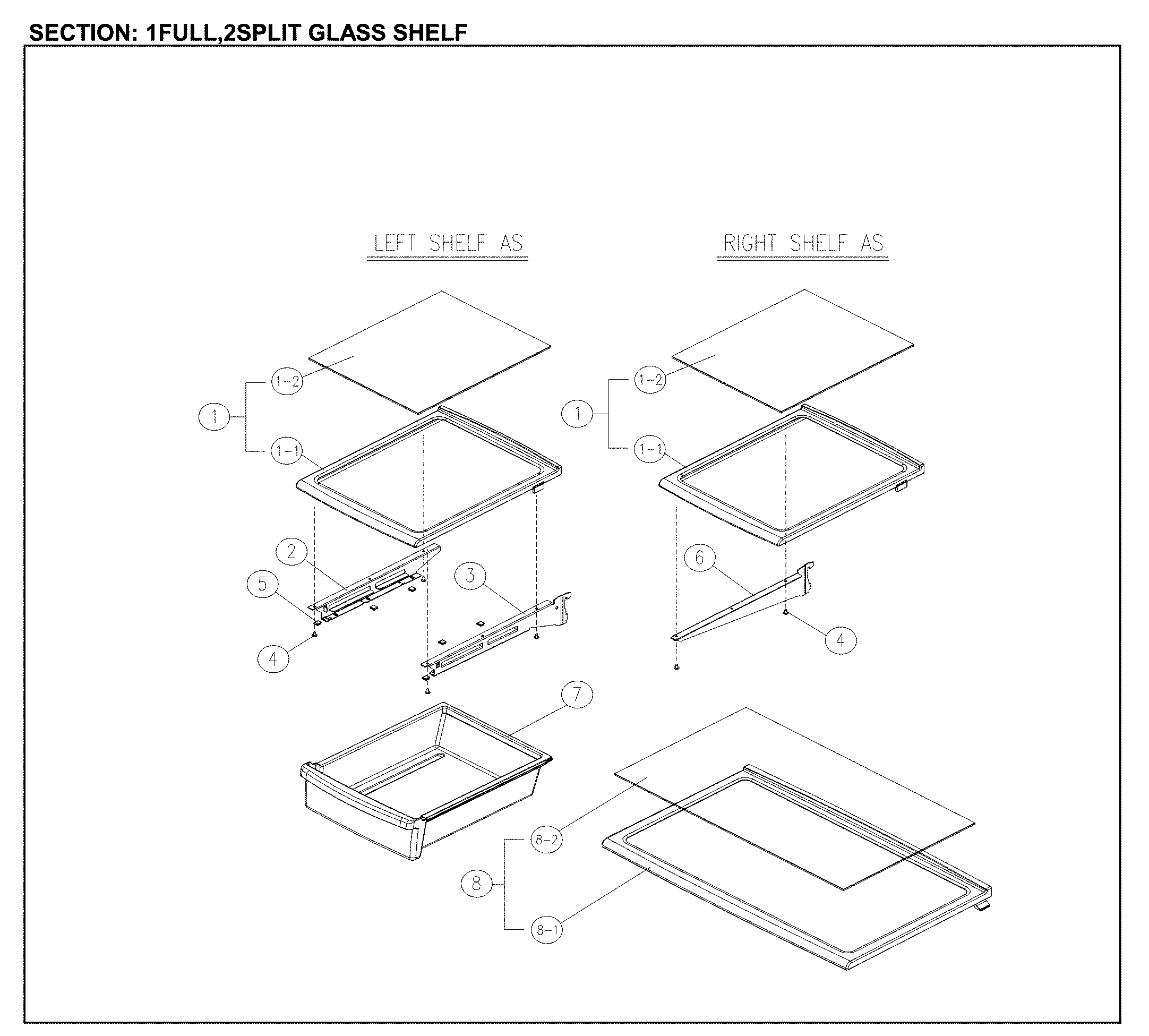 Full/split glass shelves