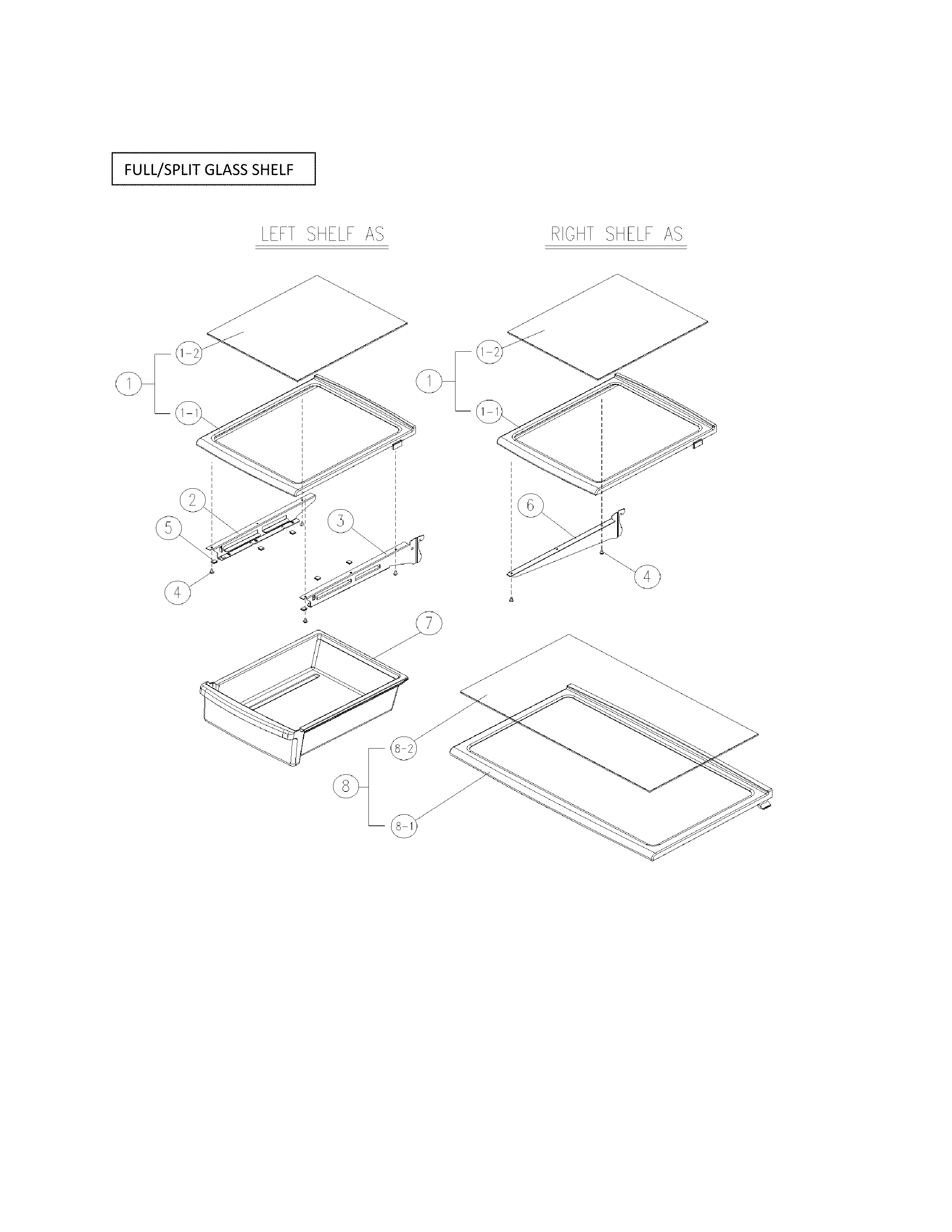 Full/split glass shelves