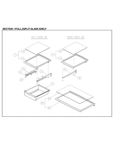 Full/split glass shelf