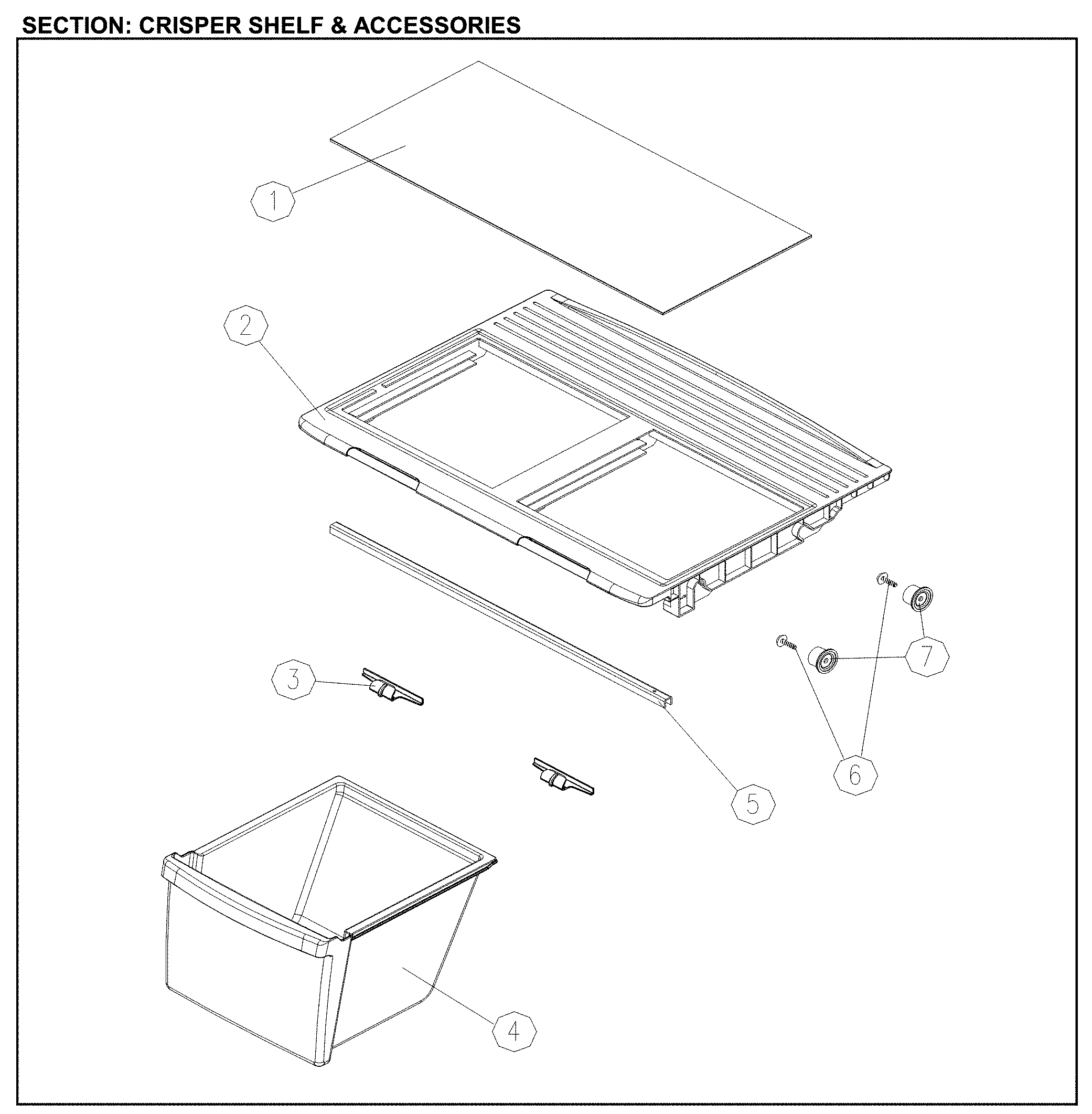 Crisper shelf and assessories