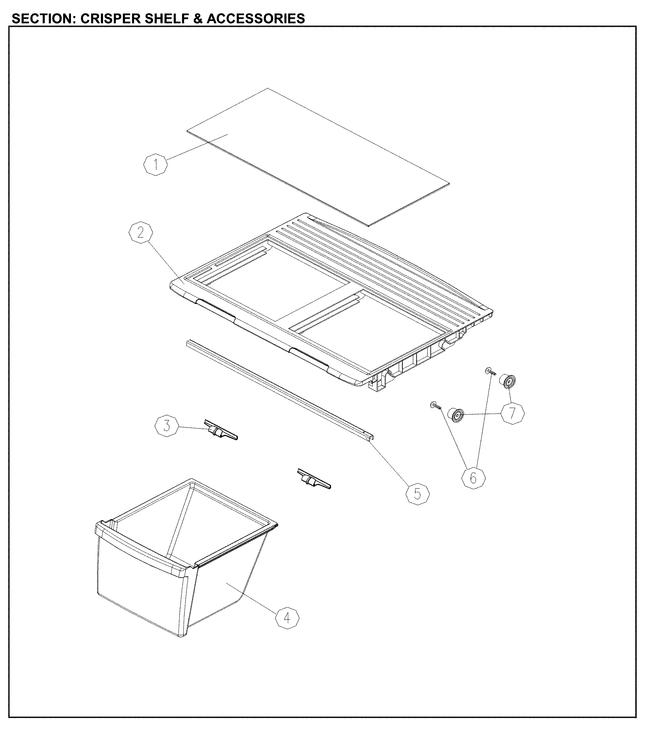 Crisper shelf and assessories