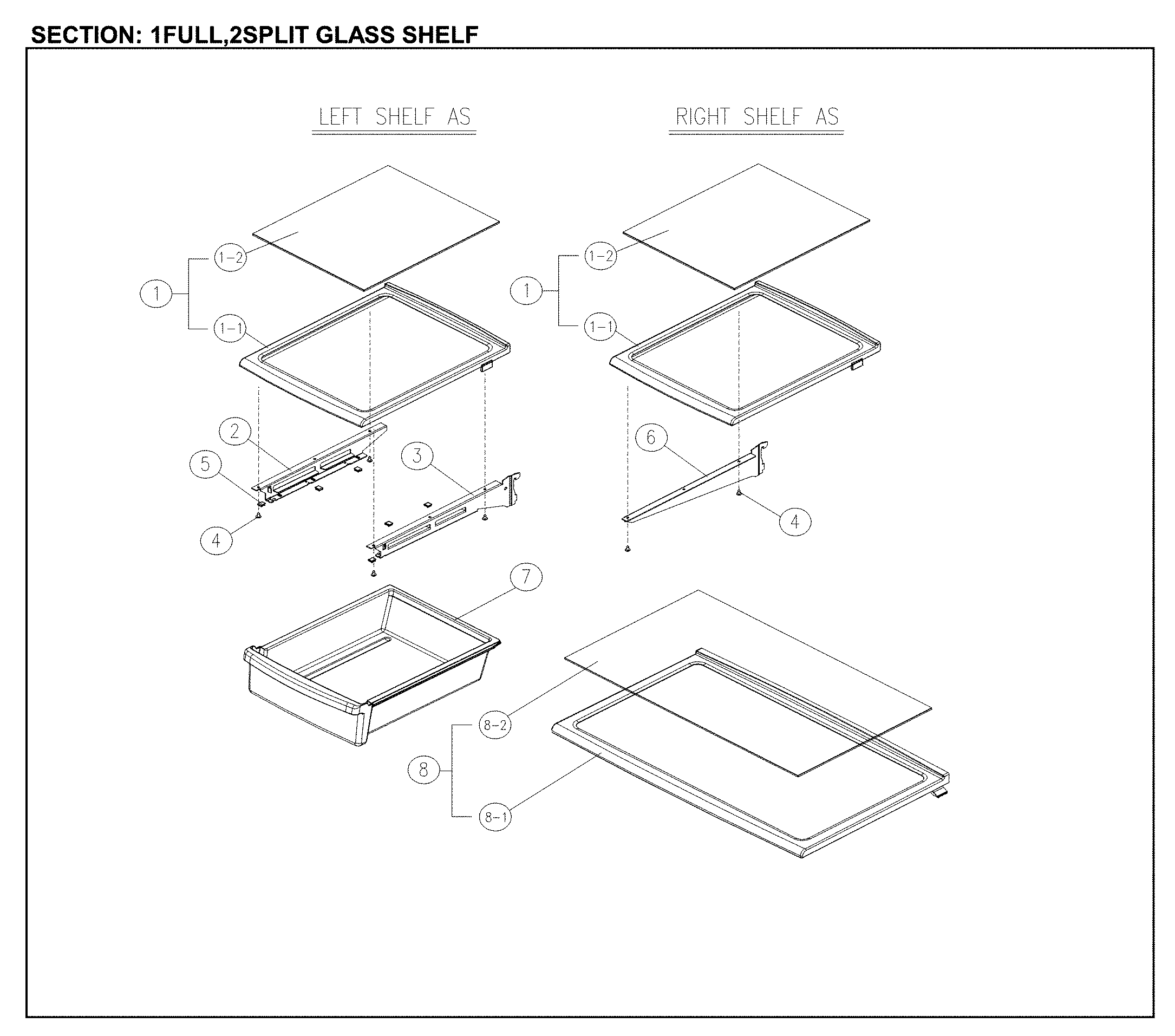 Full/split glass shelf