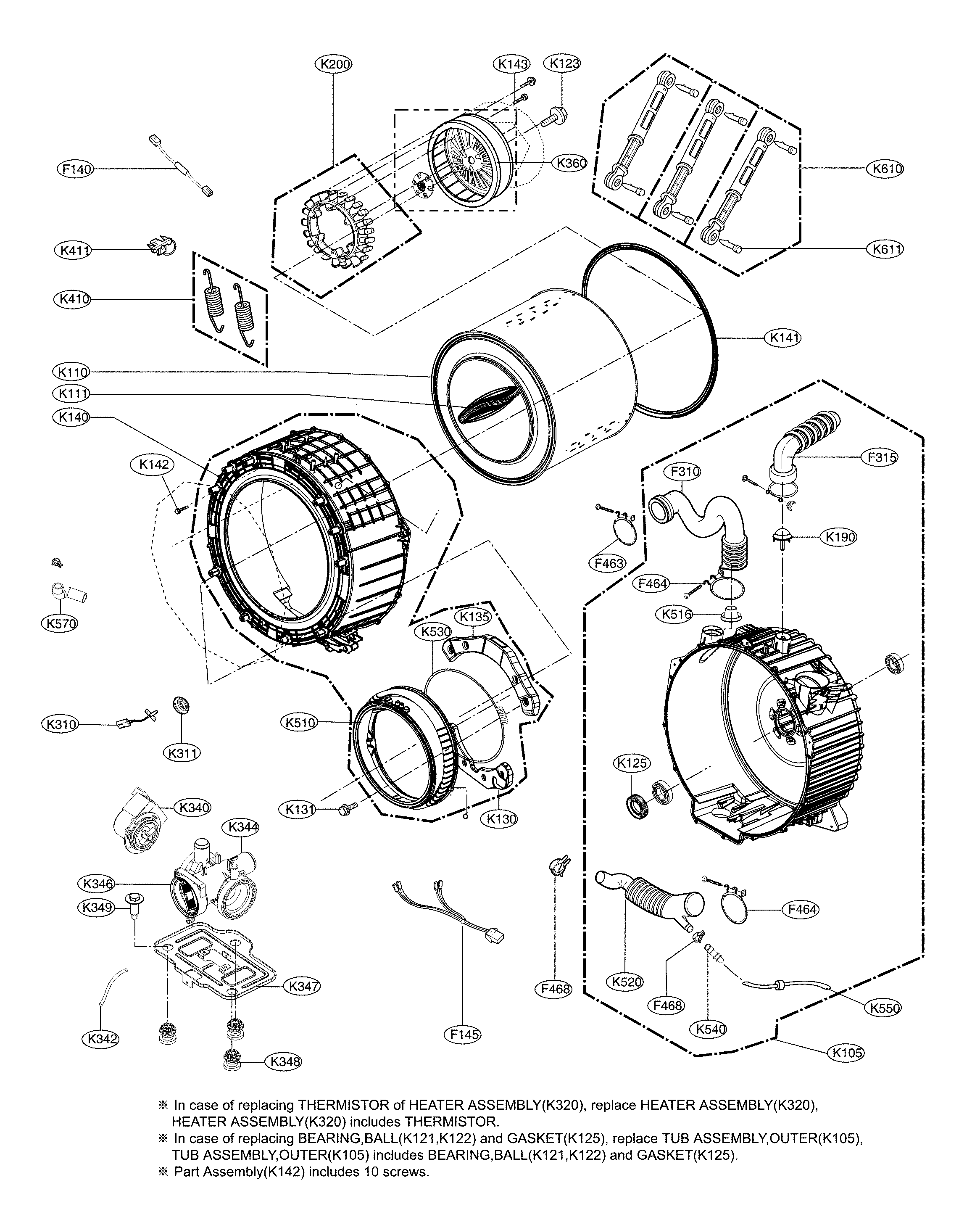 Drum and tub assy