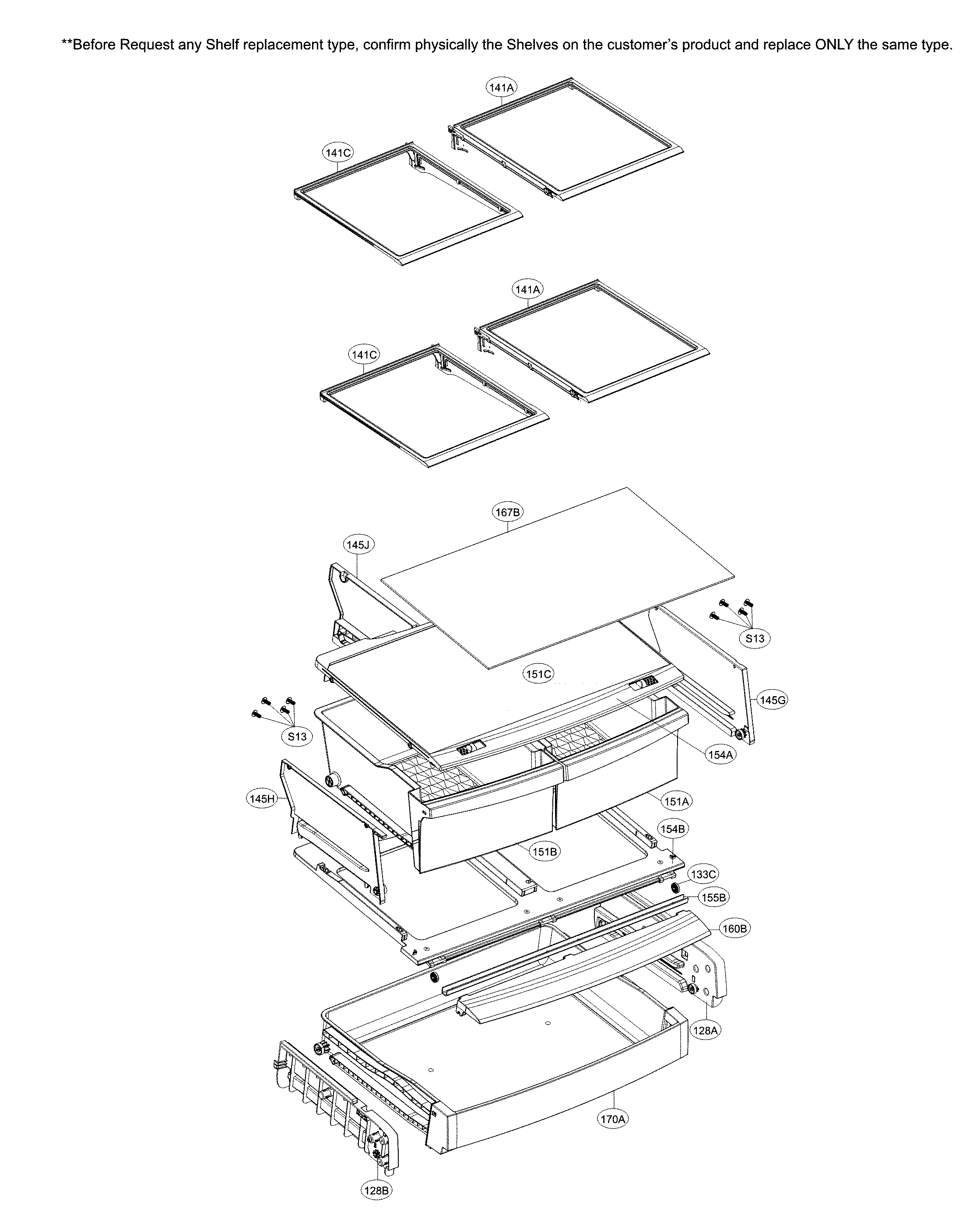 Refrigerator parts (half shelf)