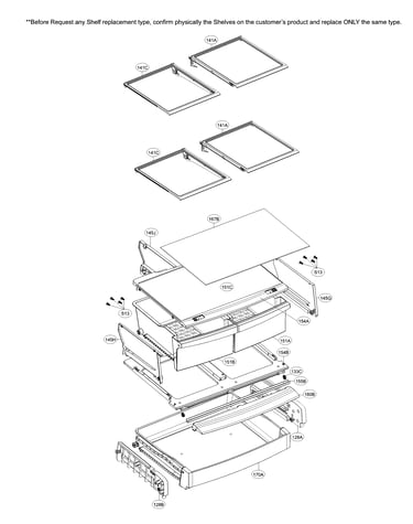Refrigerator parts (half shelf)