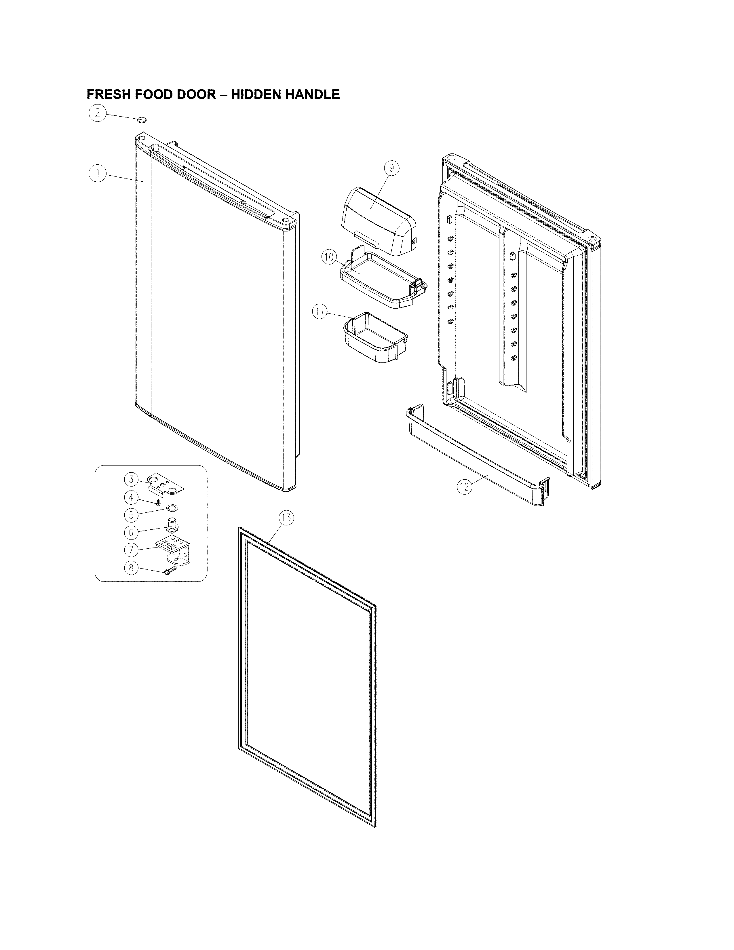Fresh food door - hidden handle
