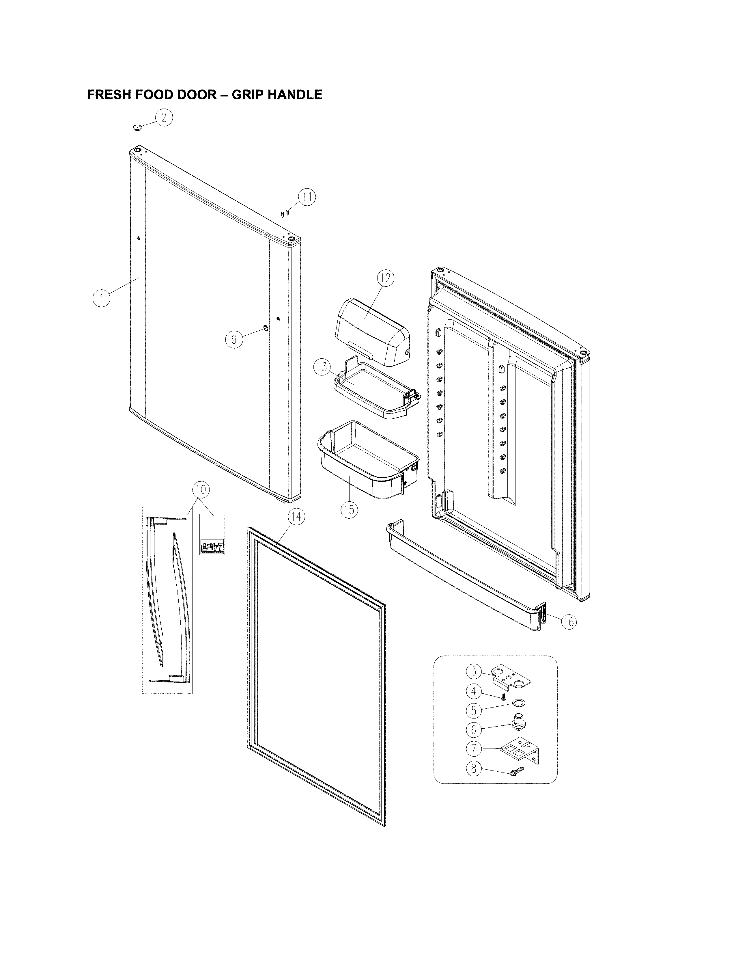 Fresh food door - grip handle