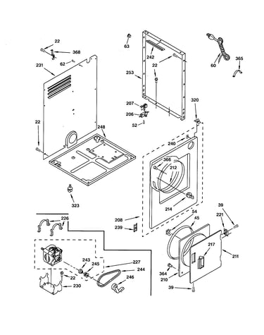 Cabinet, front panel, door & motor