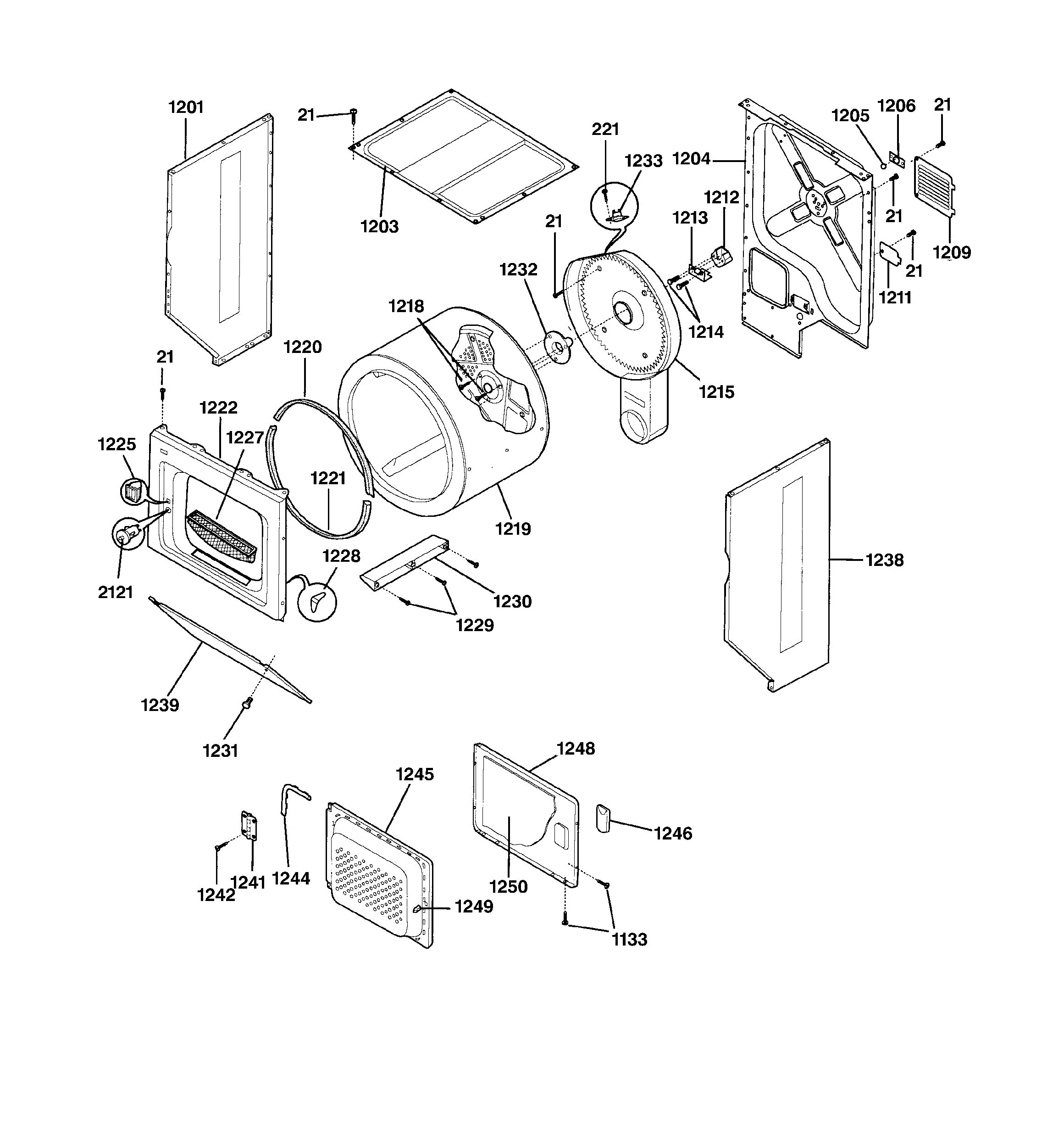 DRYER CABINET, DRUM & HEATER
