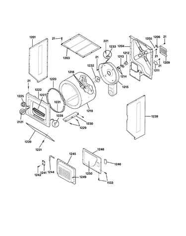 Dryer cabinet, drum & heater