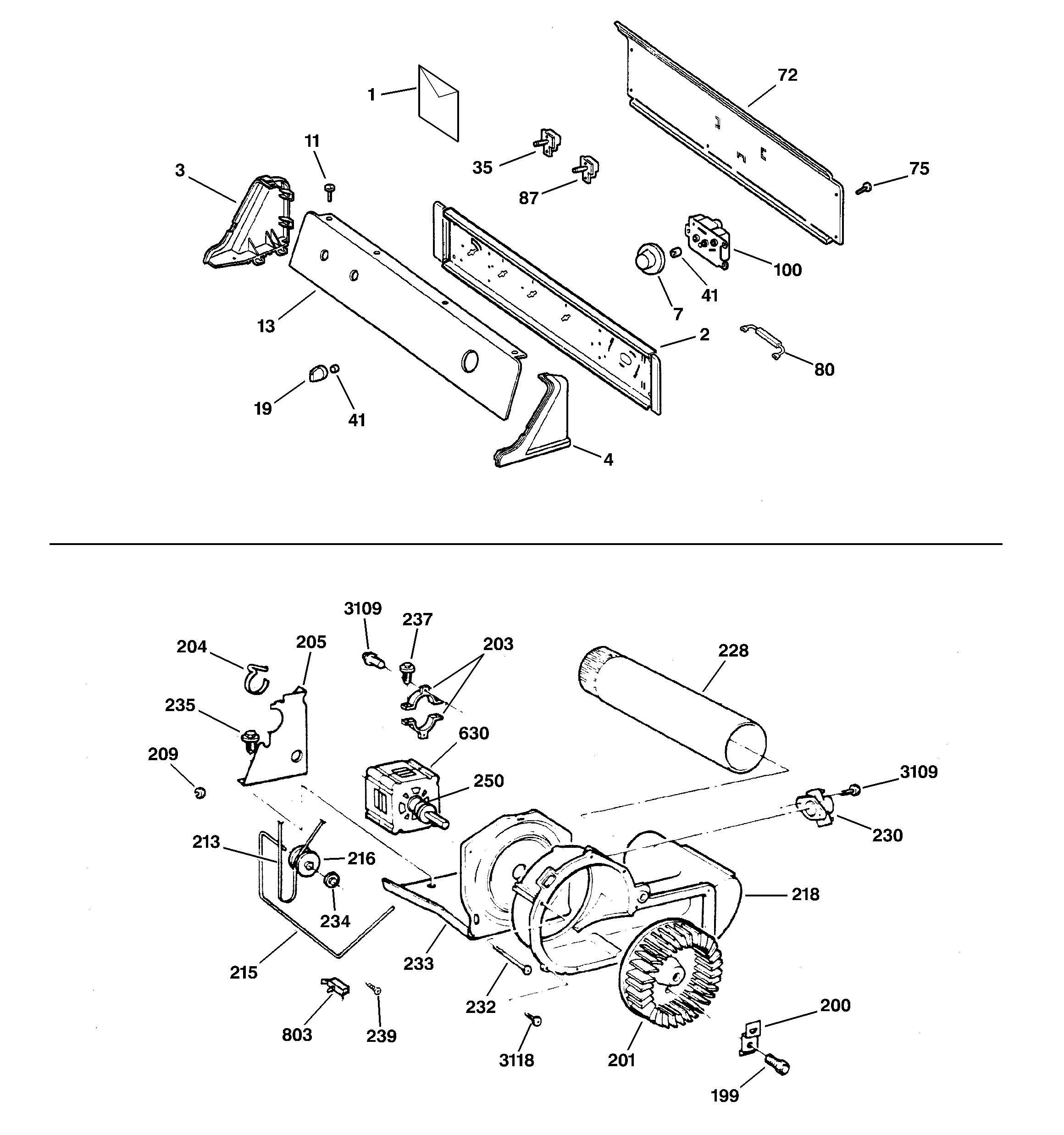 BACKSPLASH, BLOWER & DRIVE ASSEMBLY