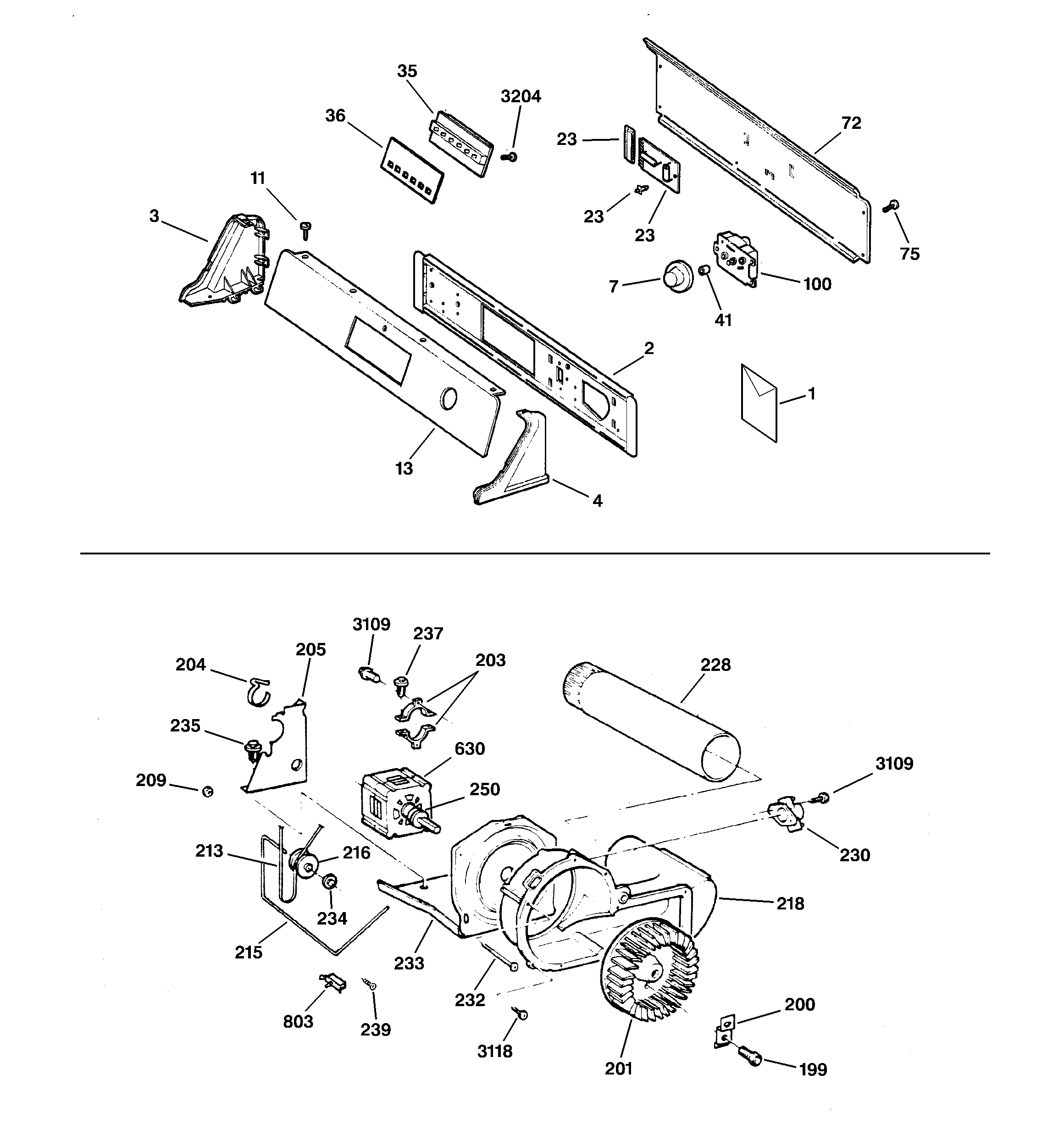 Backsplash, blower & motor