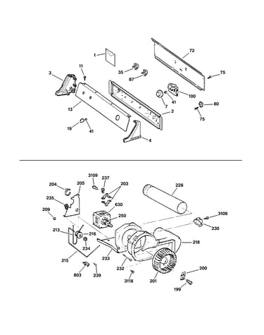 Backsplash, blower & drive assembly