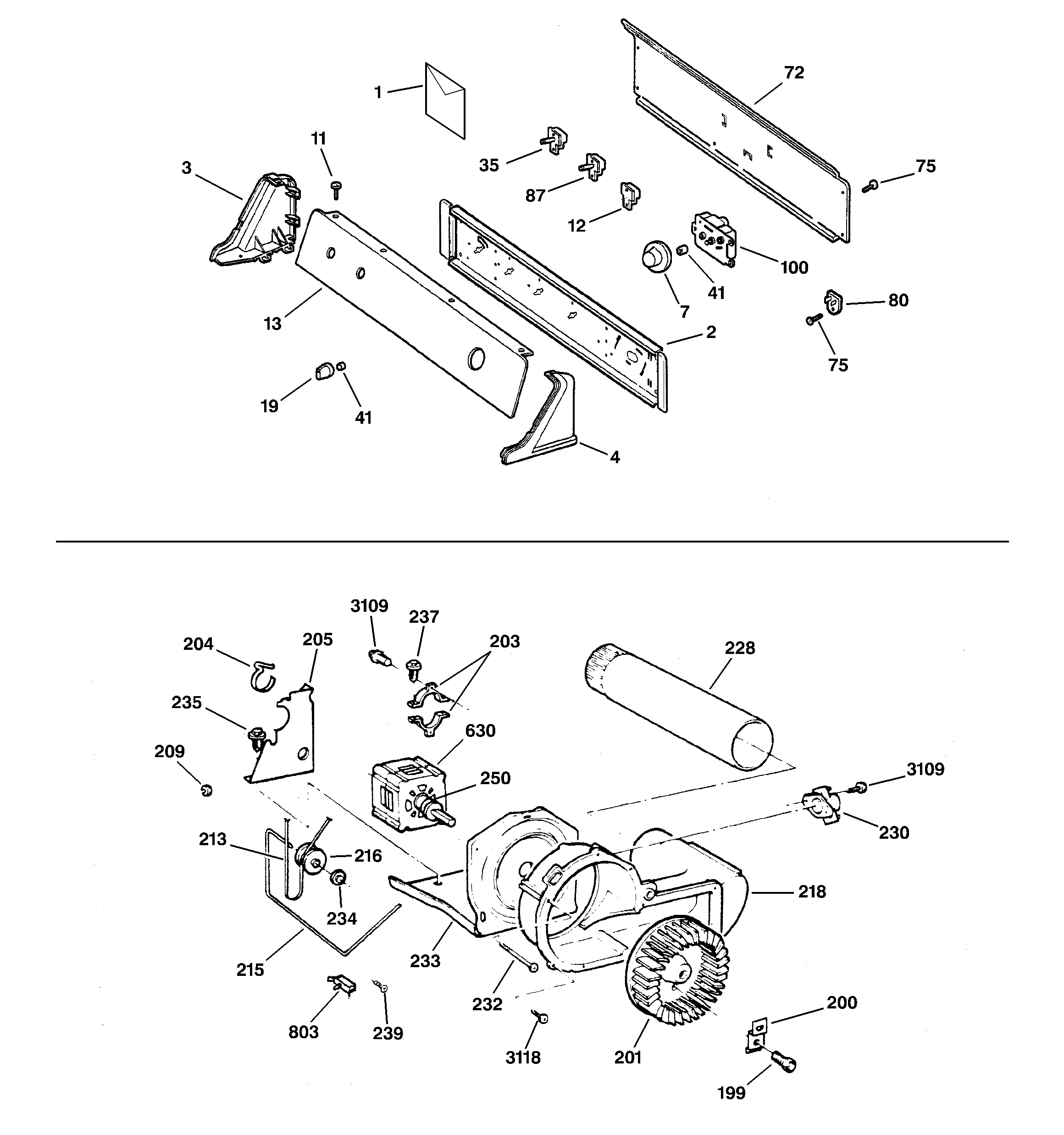 BACKSPLASH, BLOWER & DRIVE ASSEMBLY