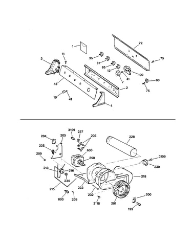 Backsplash, blower & motor