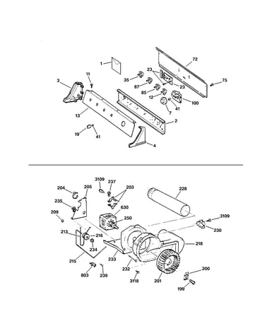 Backsplash, blower & motor