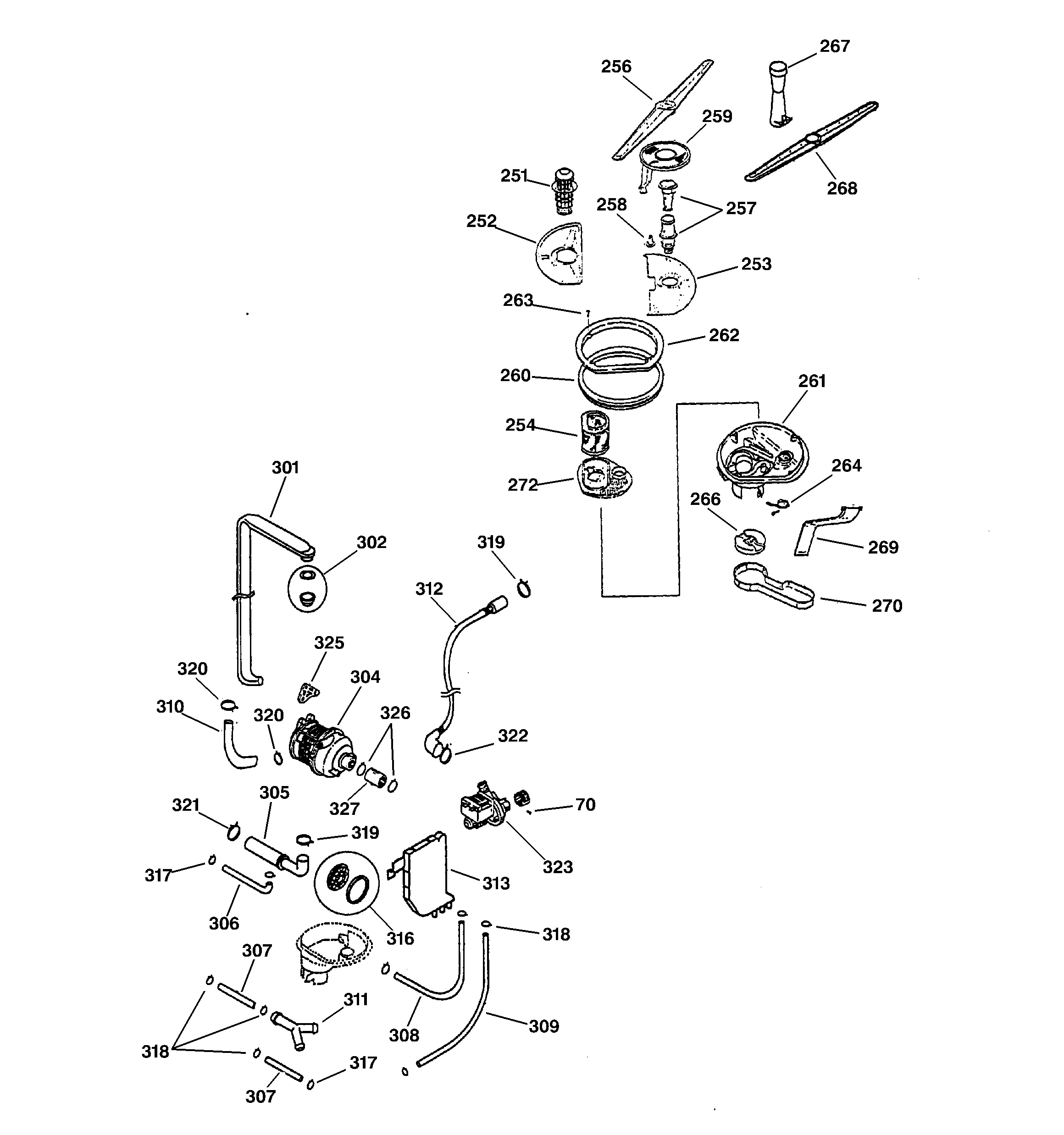 Motor-pump & spray arm assembly