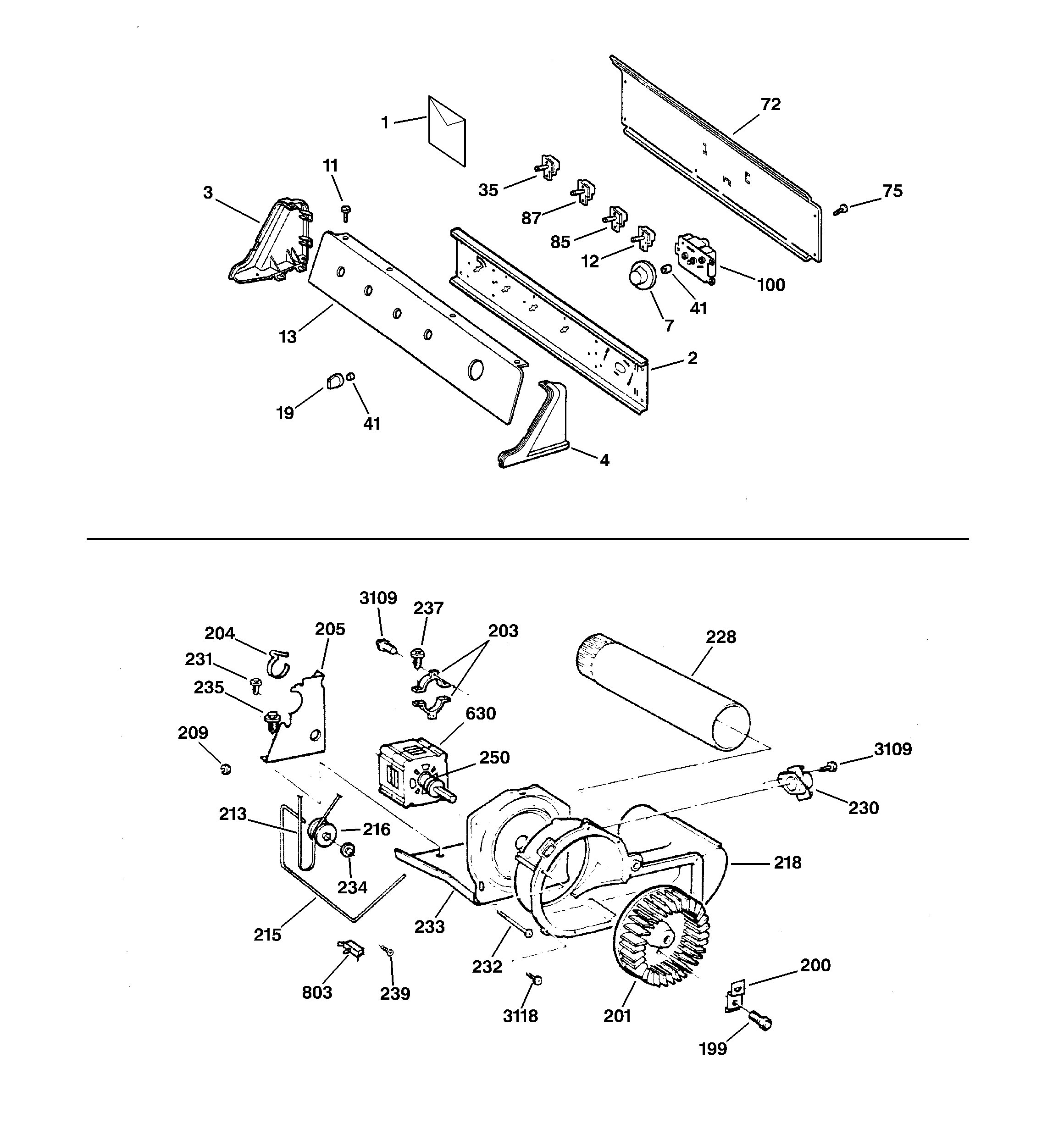 BACKSPLASH, BLOWER & MOTOR