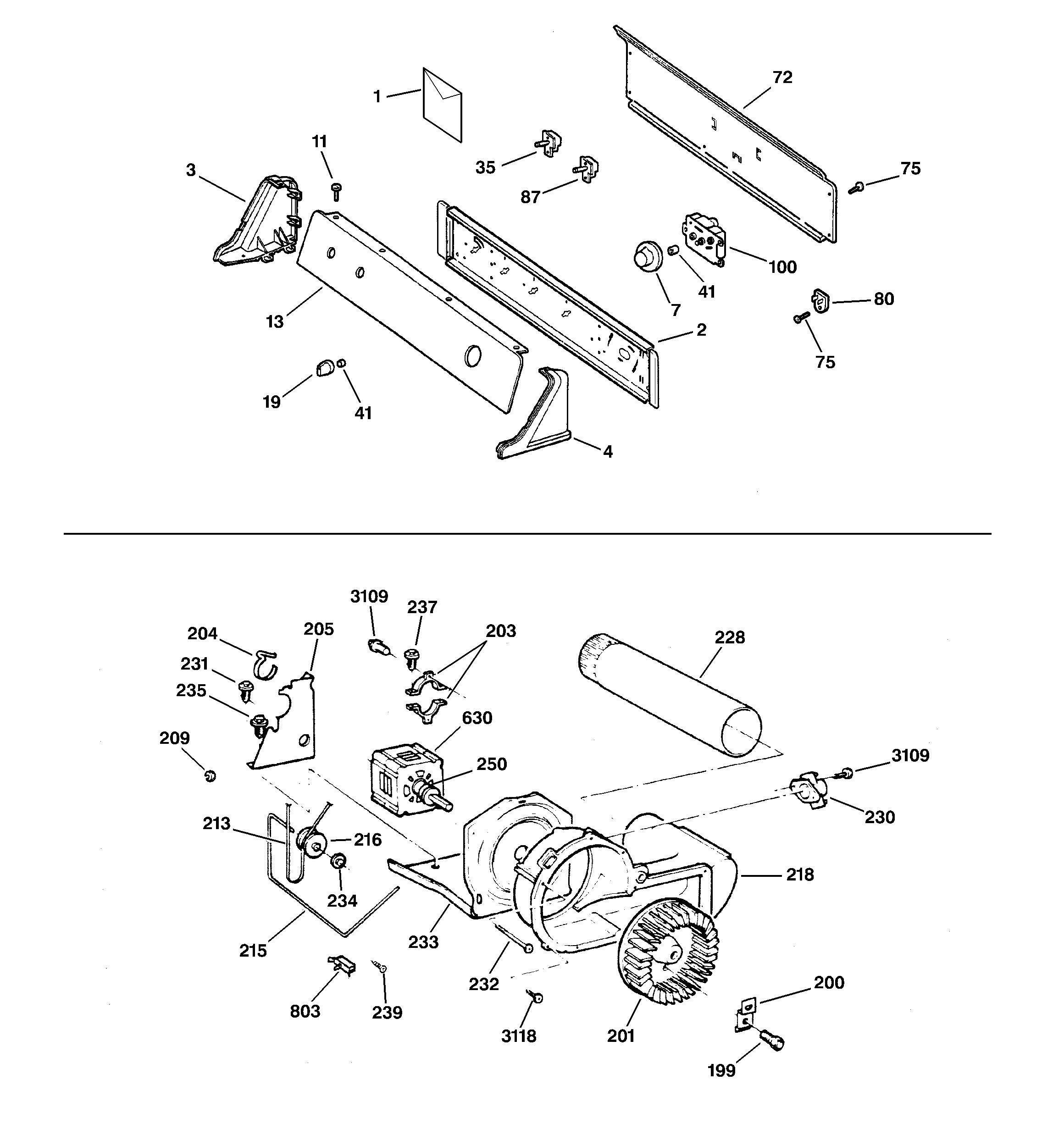 BACKSPLASH, BLOWER & DRIVE ASSEMBLY