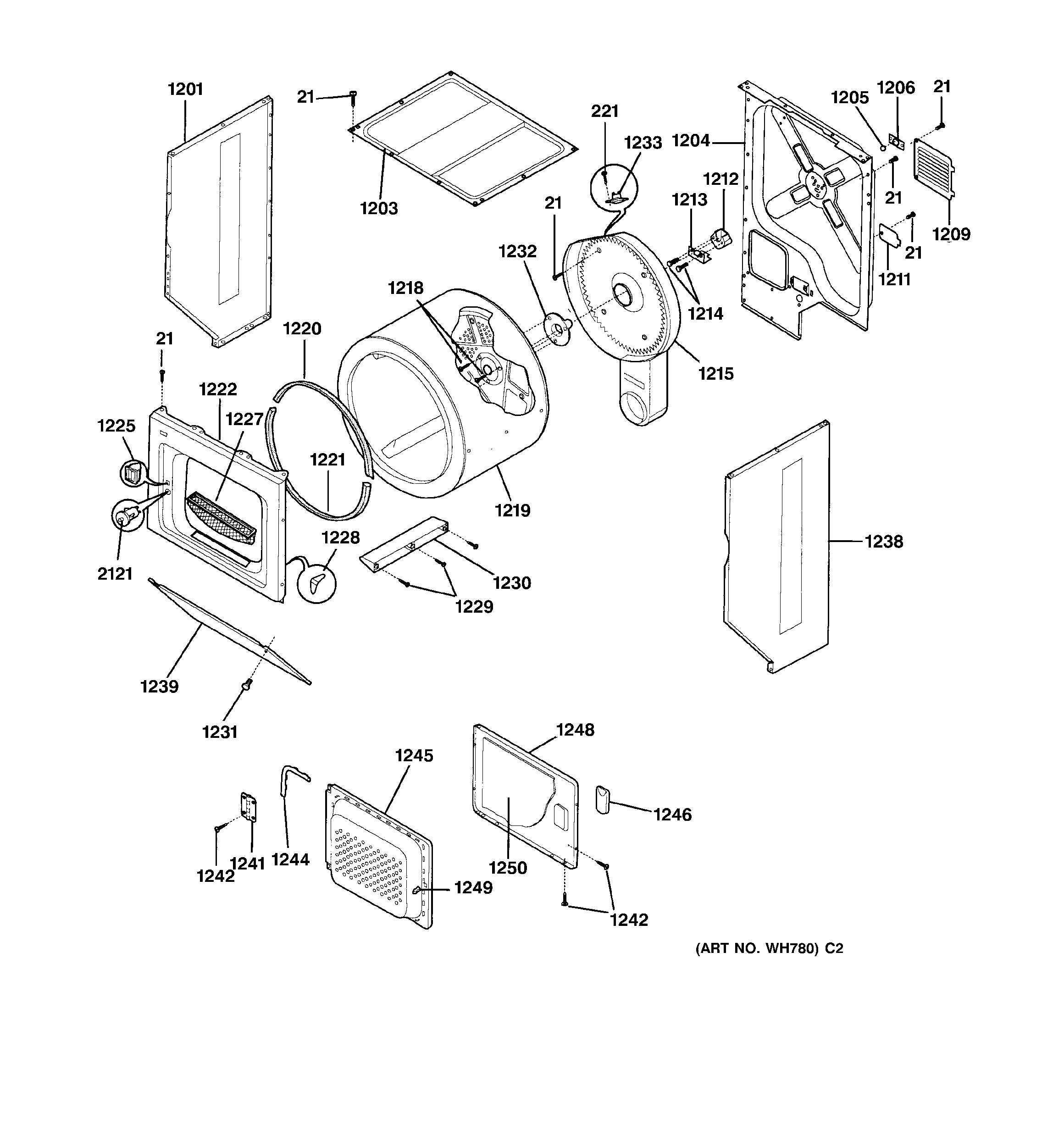 Dryer cabinet, drum & heater